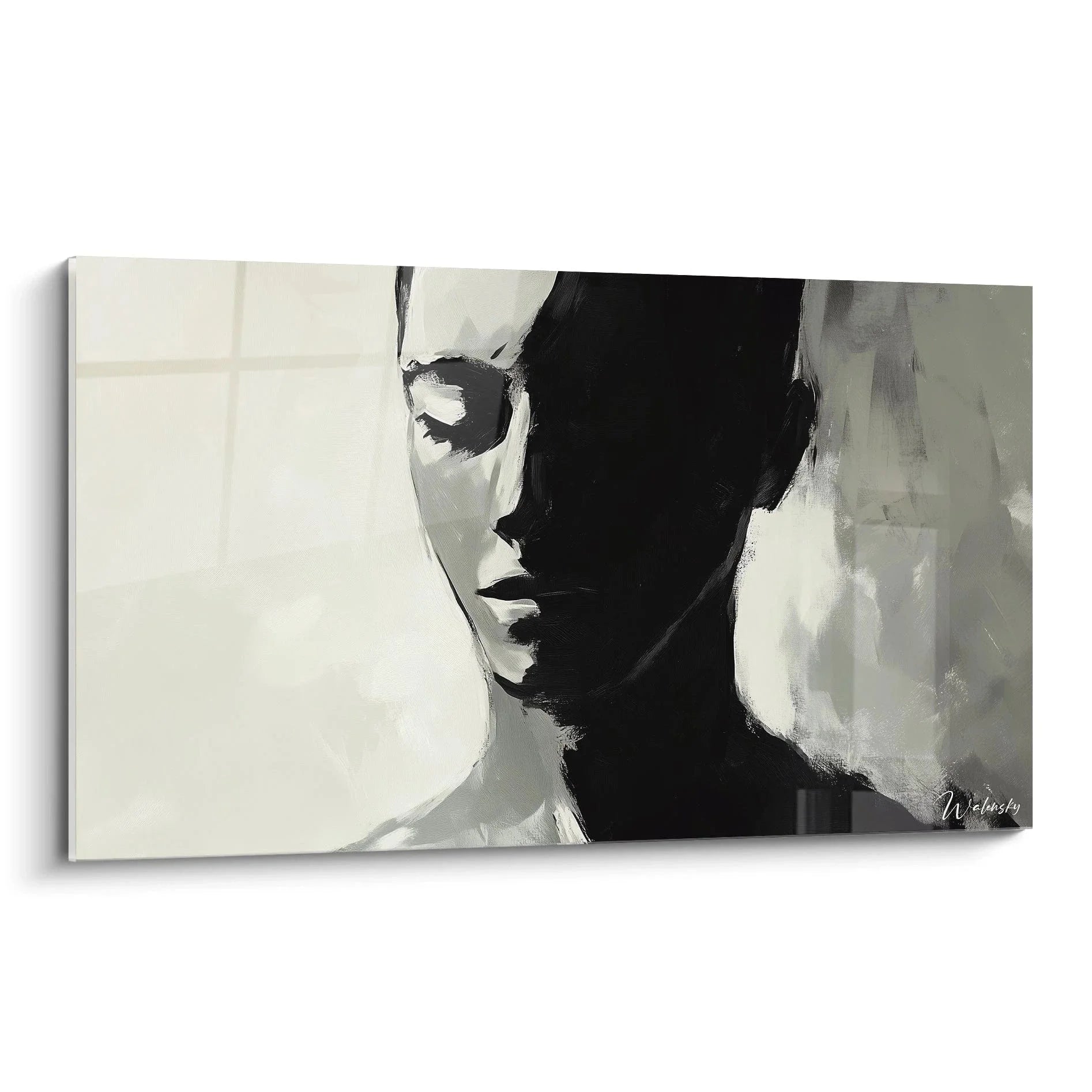 Wandbild Frauenporträt schwarz-weiß melancholisch Modigliani Stil moderne Wandkunst