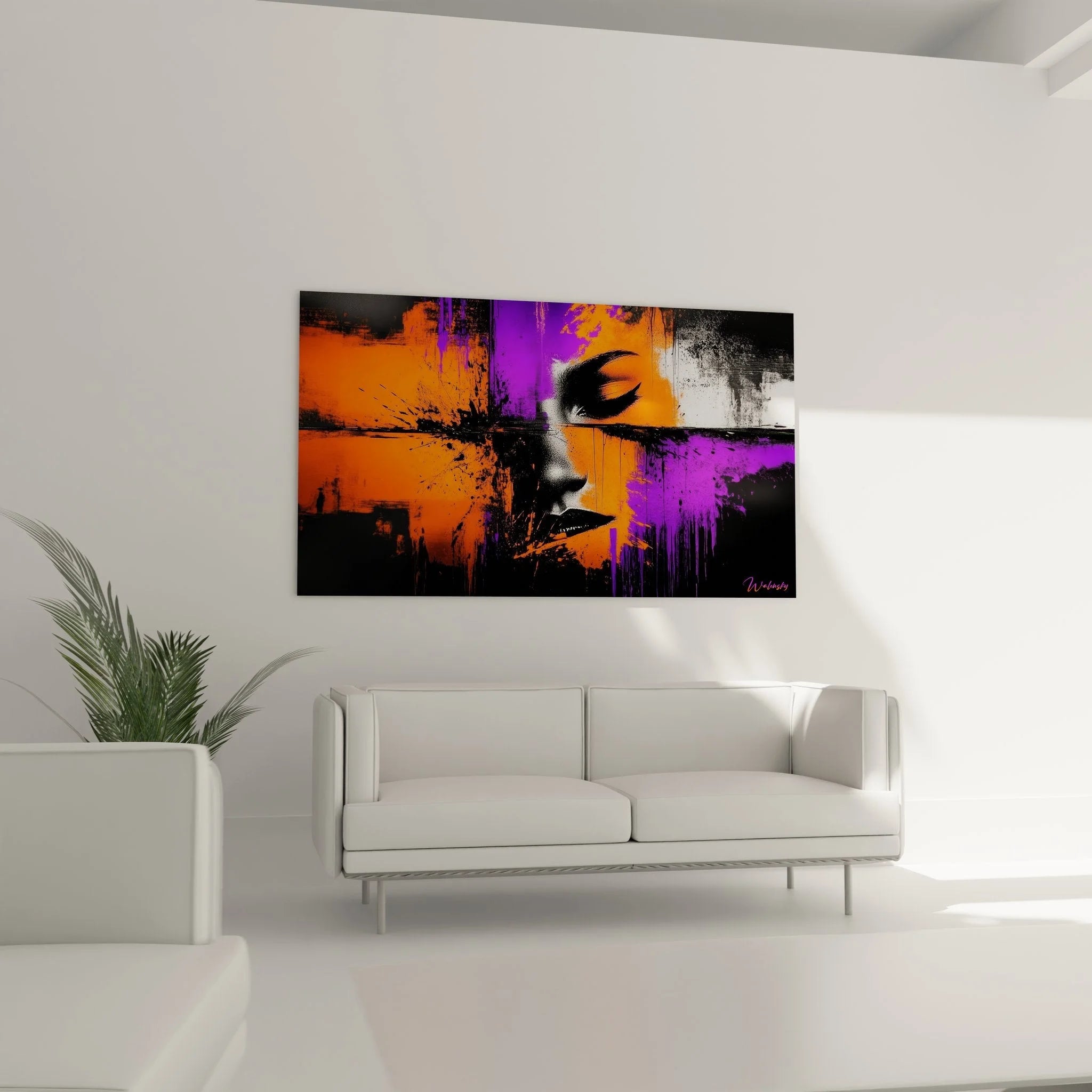 Detail Wandbild Frauenportrait Orange Purple Farbverläufe abstrakte Maltechnik Nahaufnahme