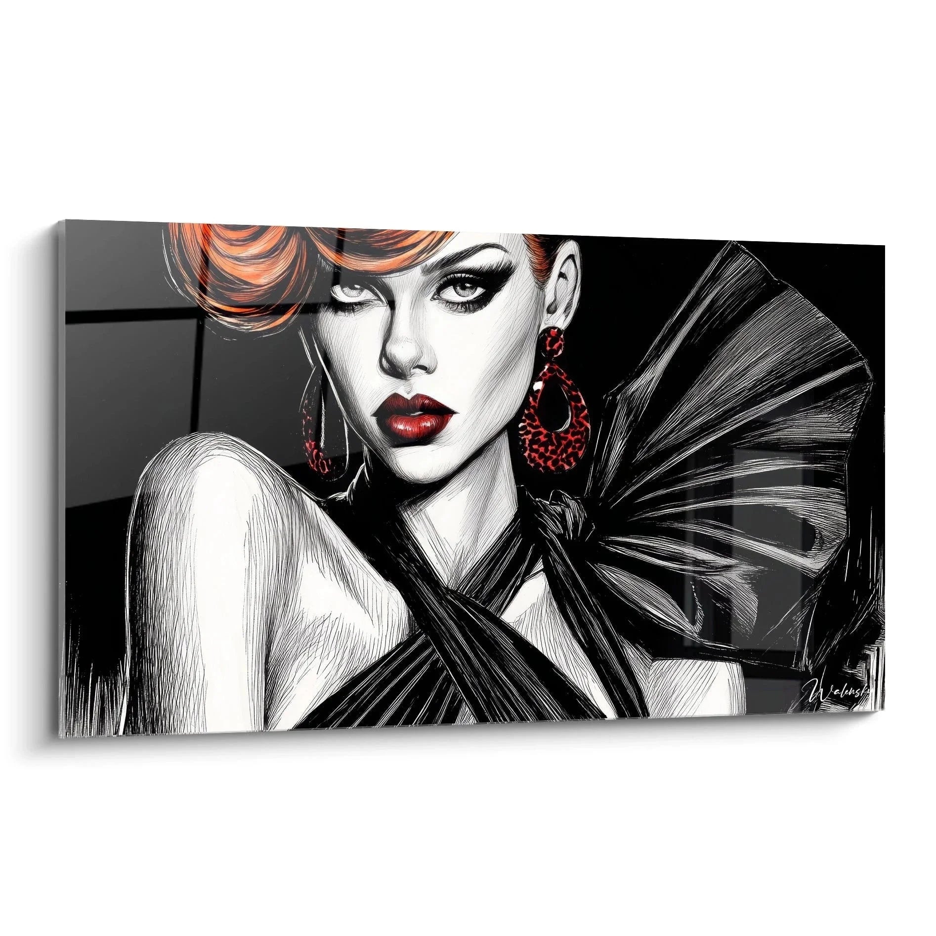 Wandbild Frauenportrait elegante Dame schwarze Schleife kupferfarbenes Haar Edition Modeillustration