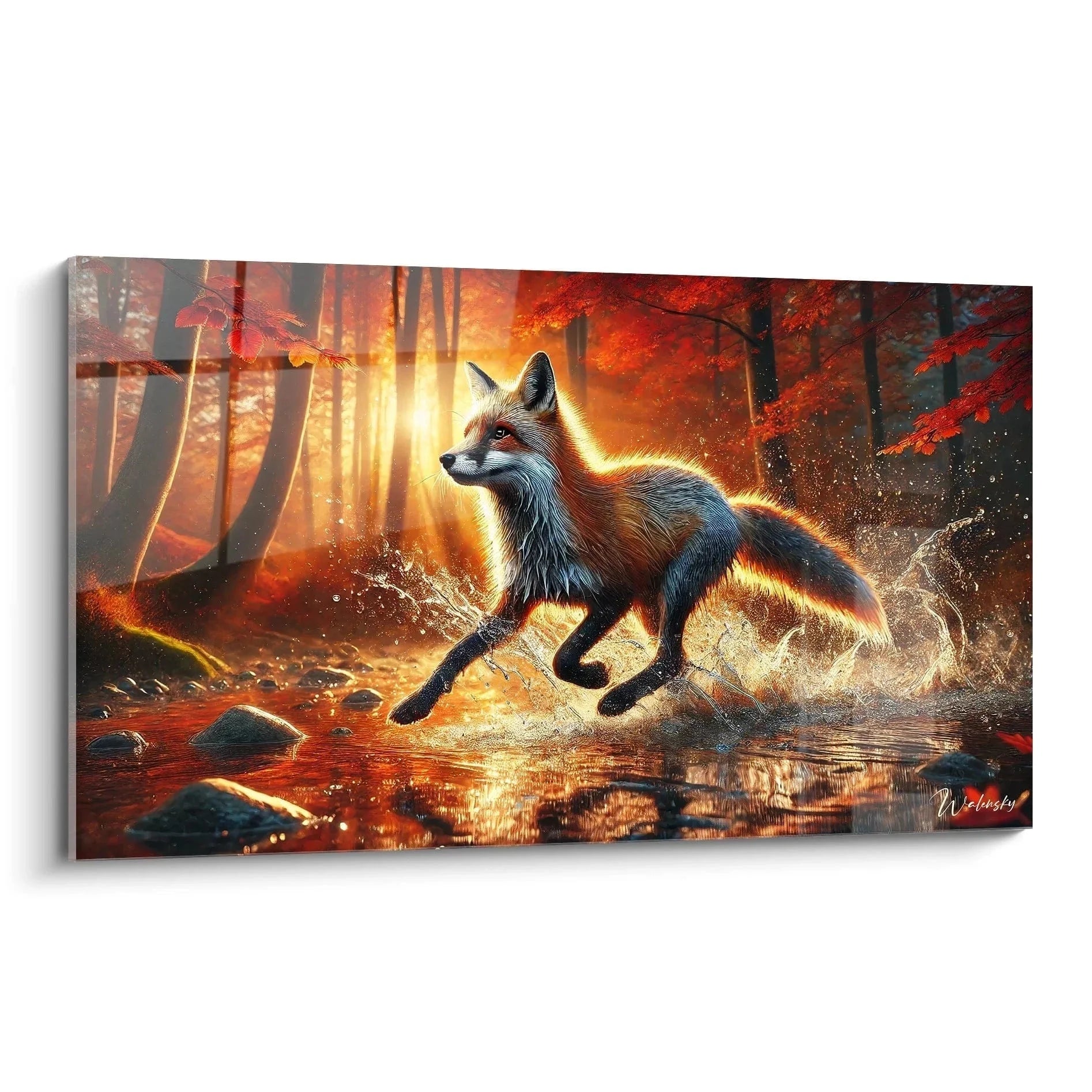Wandbild Fuchs im goldenen Herbstlicht am Waldsee - Premium Kunstdruck Edition Fuchs