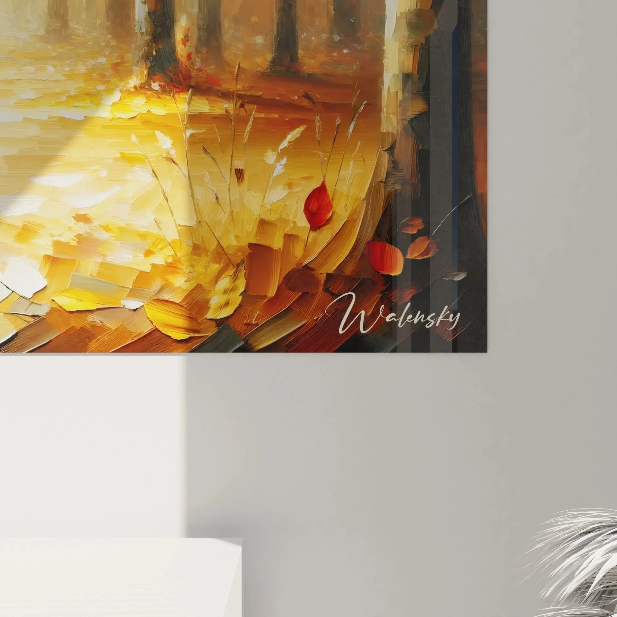 Komplettansicht Wandbild Fuchs Herbstwald - XXL Format Waldtier Kunstwerk für Wanddekoration