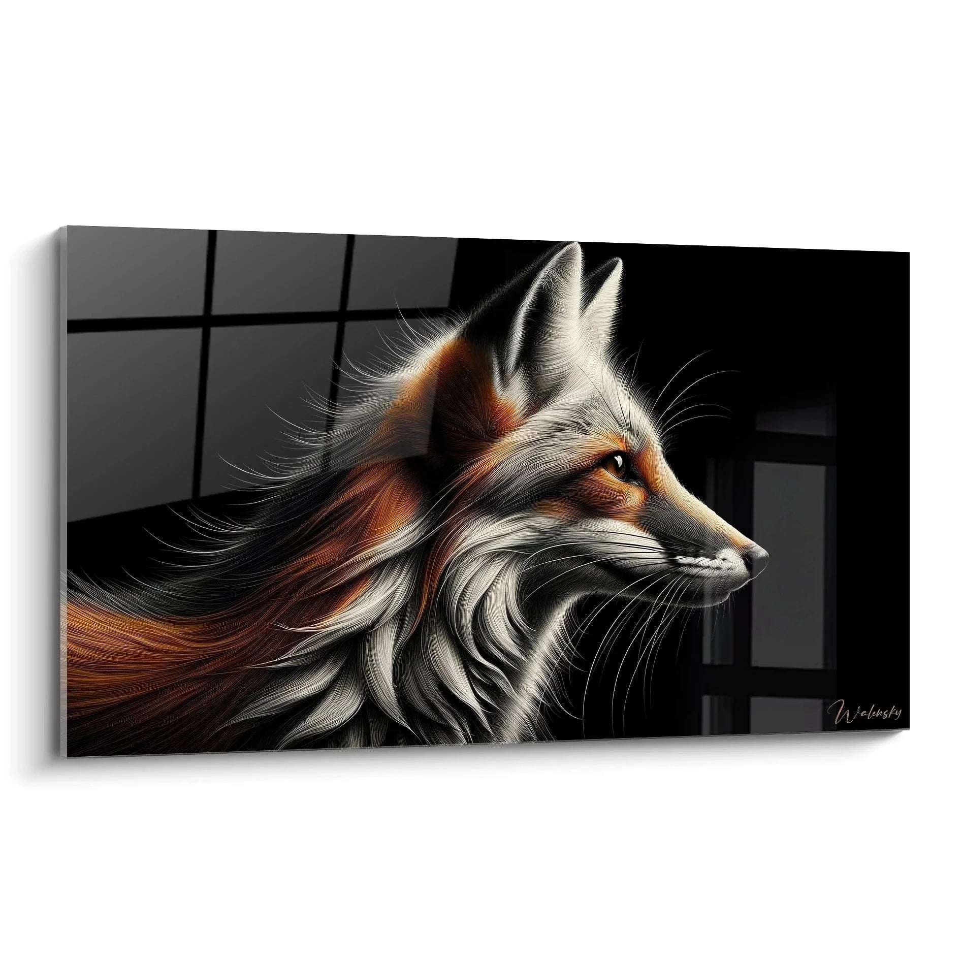 Majestätisches Wandbild Fuchs XXL mit detailreichem Rotfuchs vor geometrischem Hintergrund