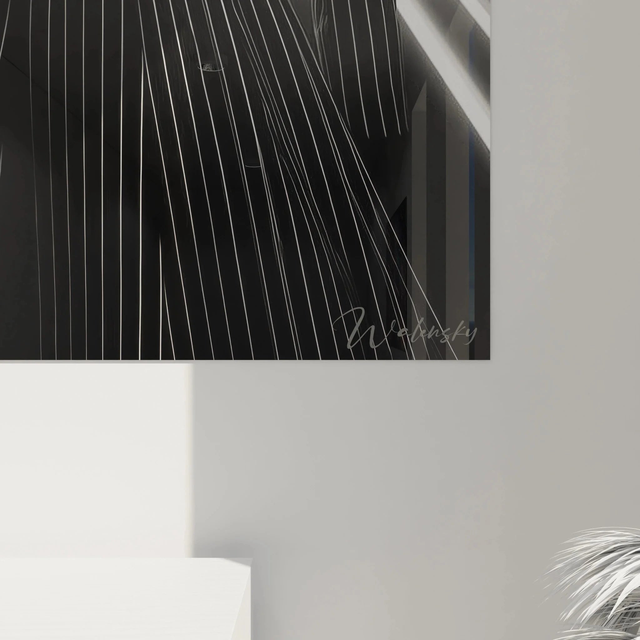 Gesamtansicht Designer Wandbild futuristische Mode Dame Schwarz-Weiß für moderne Wandgestaltung