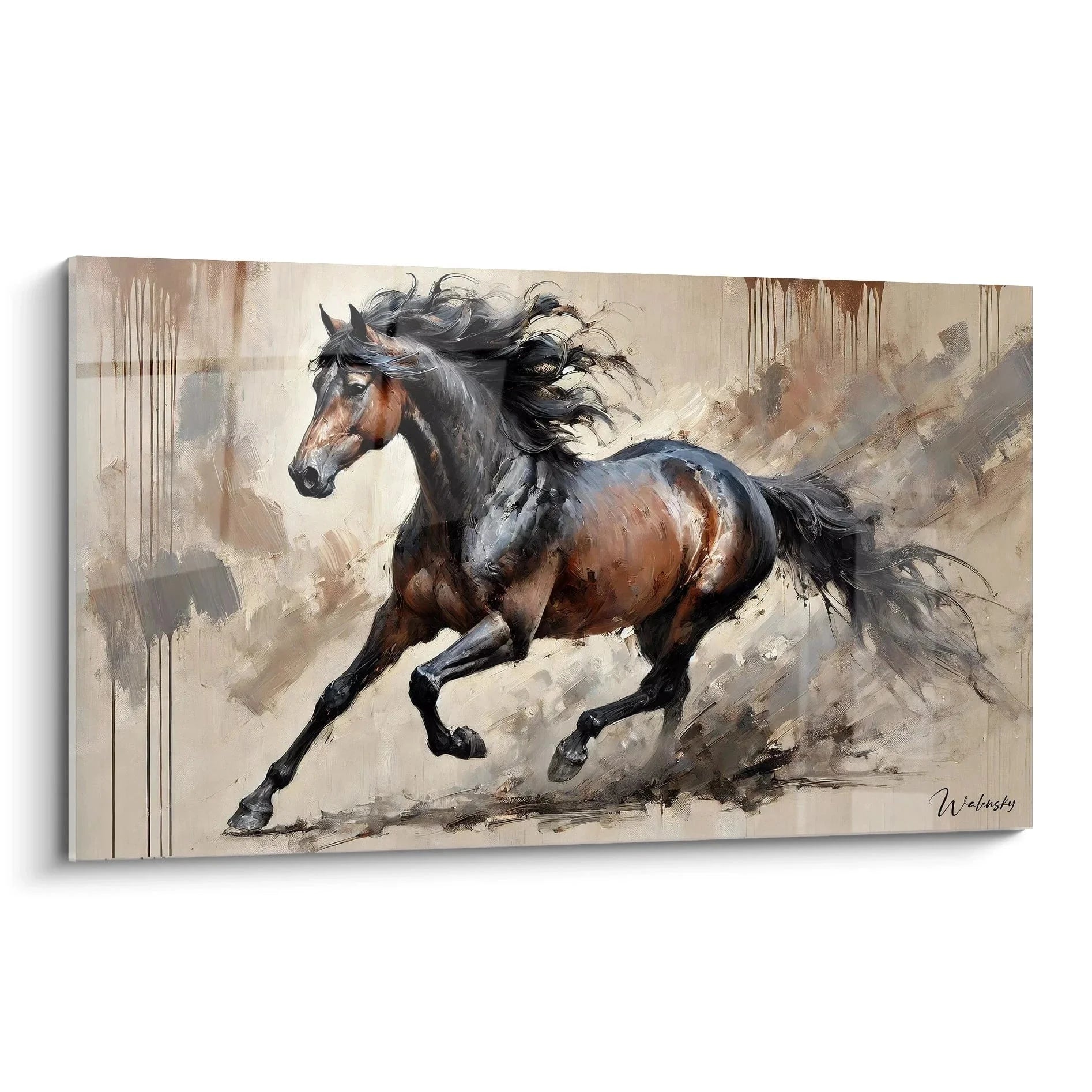 Wandbild galoppierendes Pferd in Brauntönen mit wehender Mähne - Edition Pferd Kunstdruck XXL