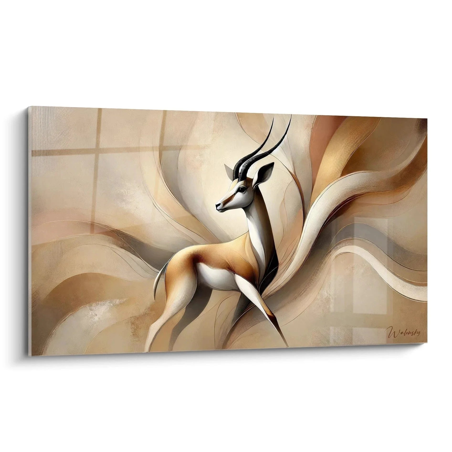 Wandbild Gazelle abstrakt in warmen Erdtönen mit eleganter Antilope und fließenden Formen Afrika Kunst