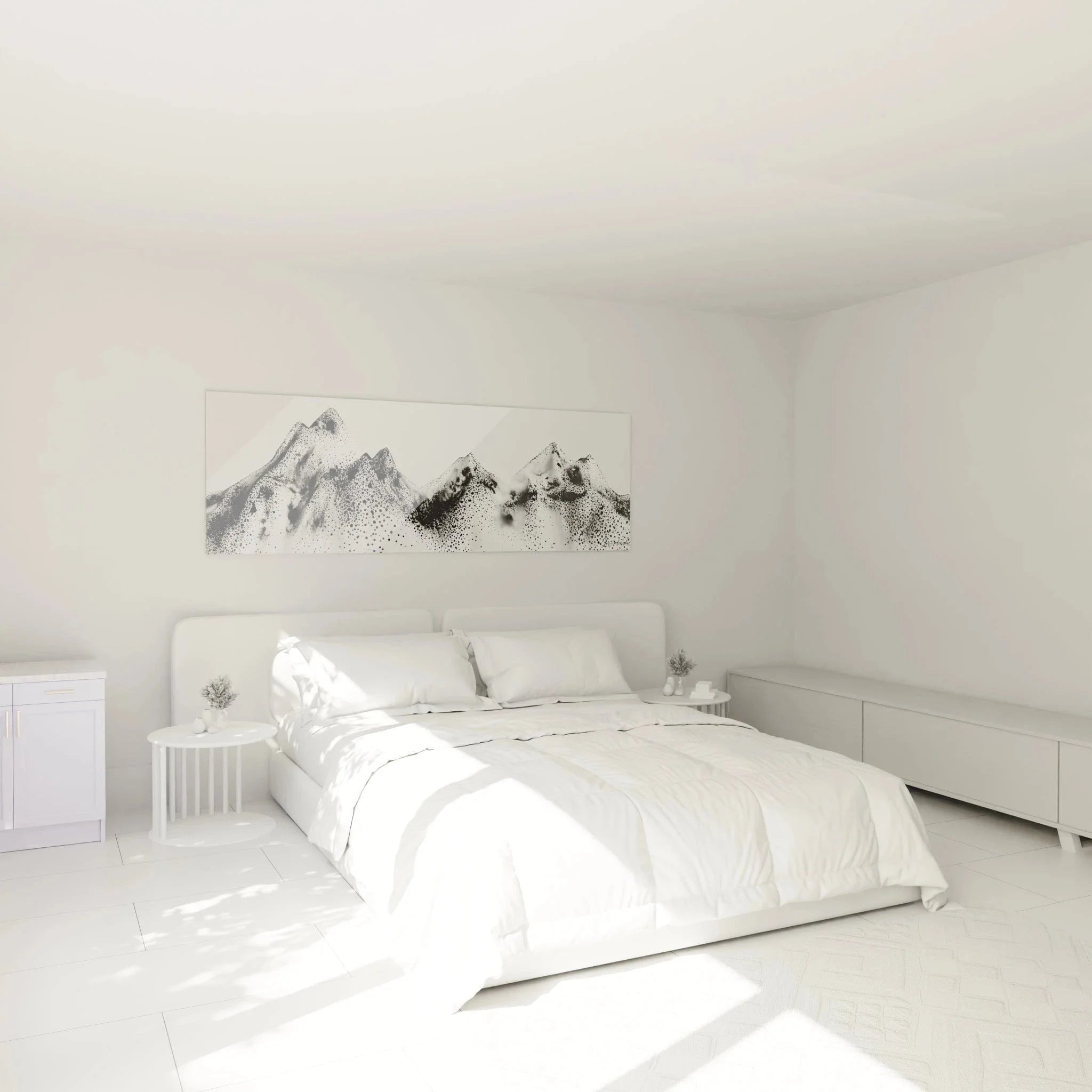 Wandbild Gebirge Dalmatiner Look Schlafzimmer Ambiente schwarz-weiße Bergkette Wandkunst