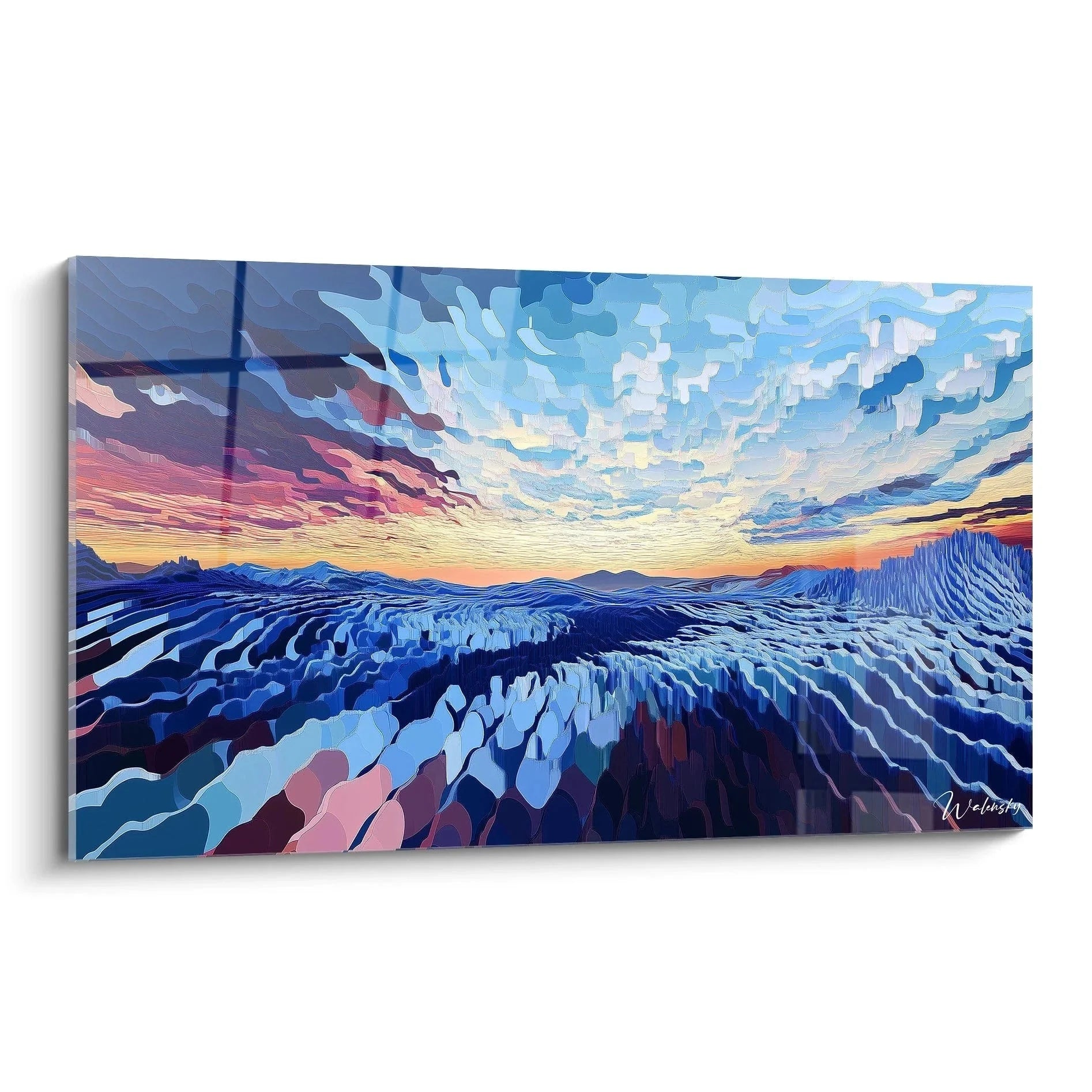 Wandbild Gebirgsmeer mit dramatischen blauen Bergen und Sonnenuntergang Caspar David Friedrich Edition