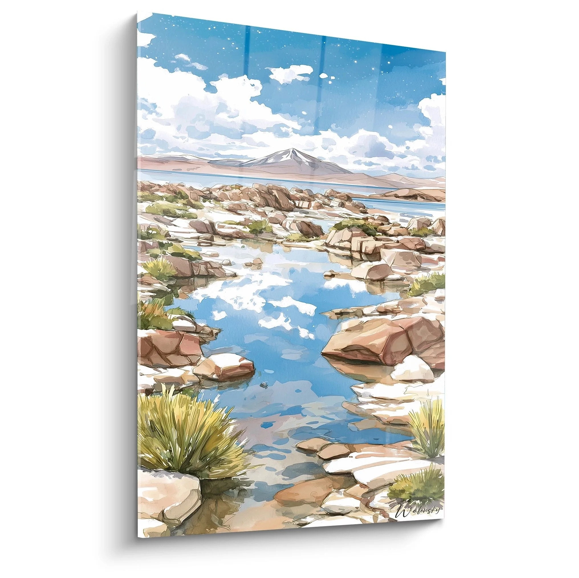 Wandbild Gebirgssee mit kristallklaren Reflexionen und Berglandschaft der Edition Wüste