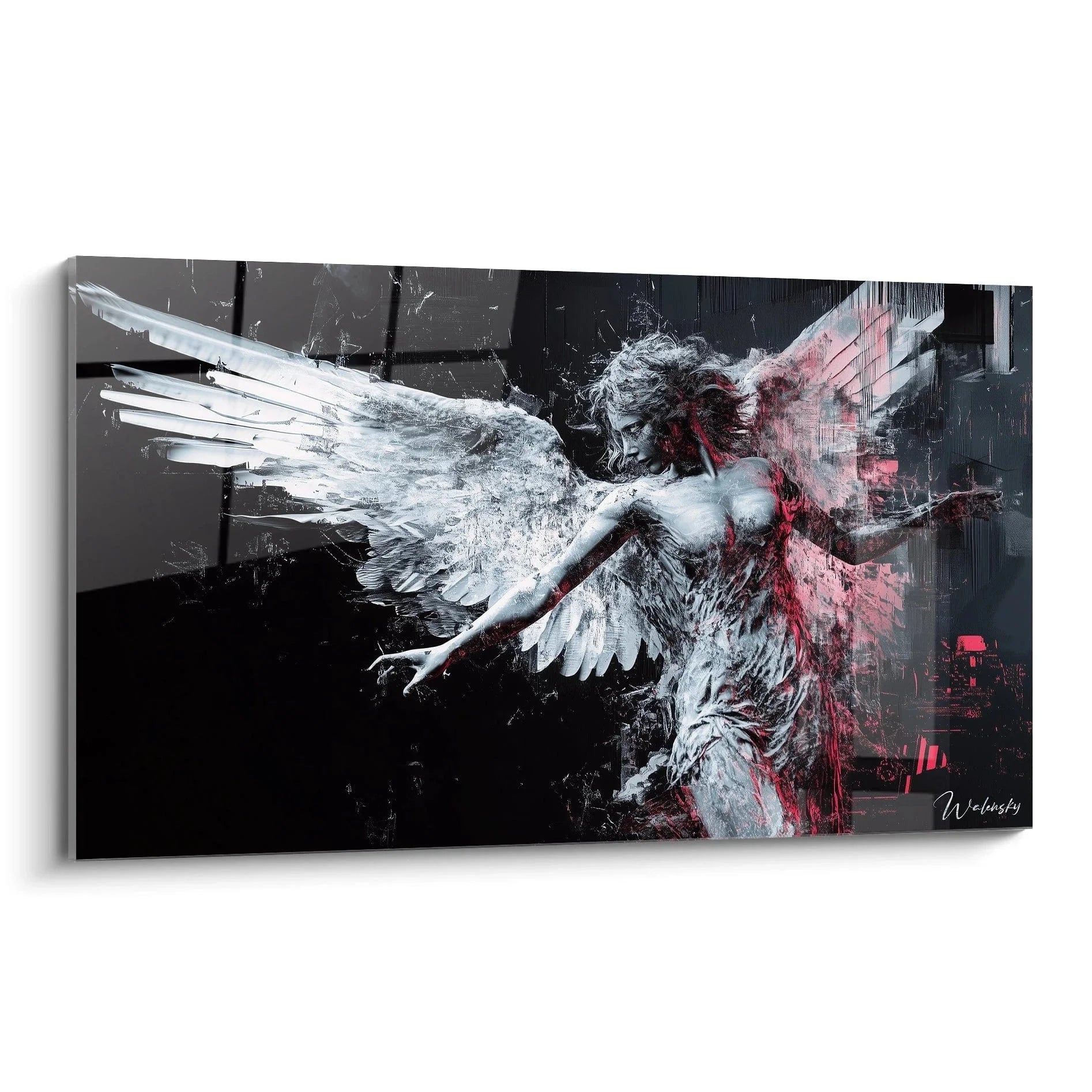 Wandbild gefallener Engel mit zerbrochenen Flügeln in Schwarz-Weiß-Rot, Bruegel Edition Kunstwerk