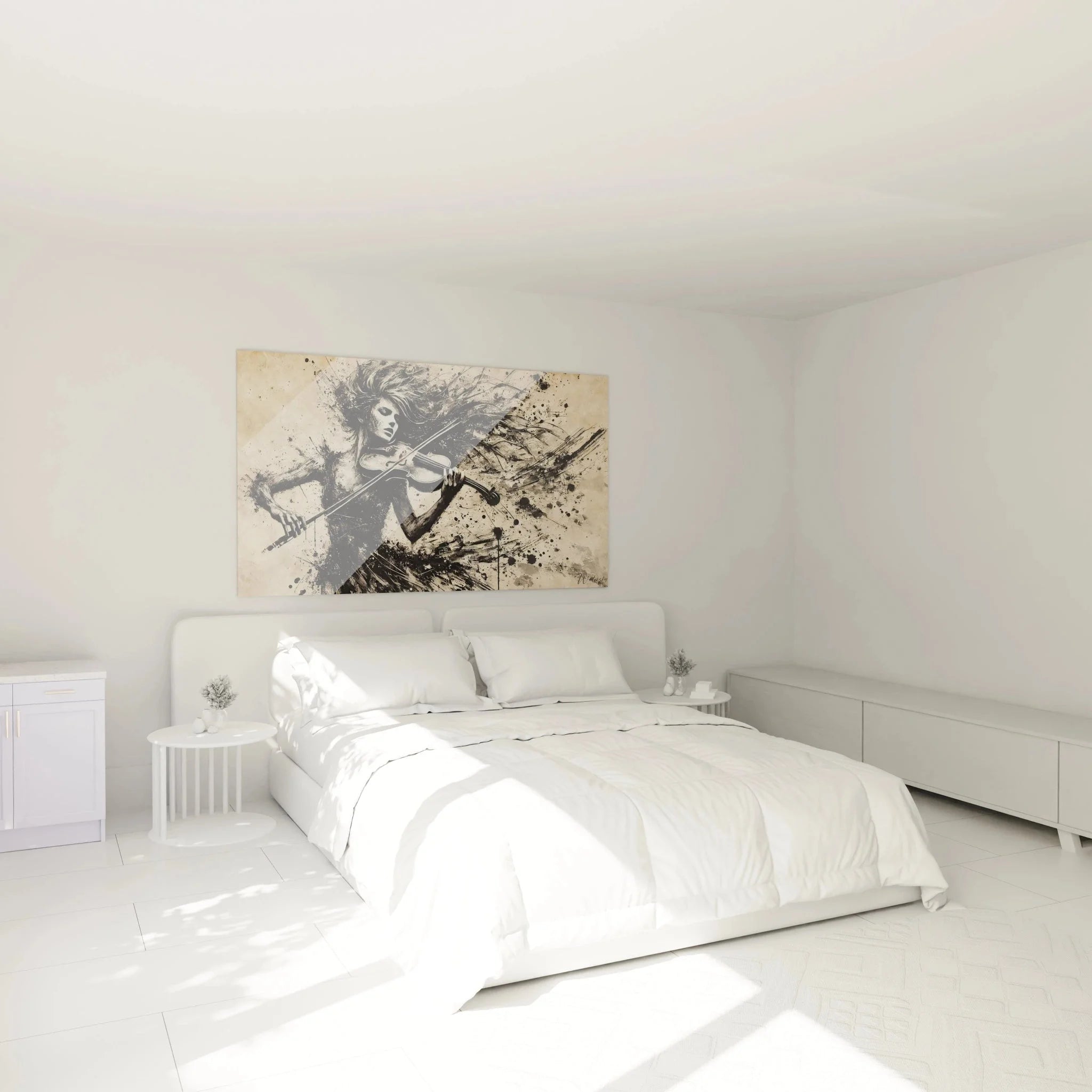 Wandbild Geigerin im Schlafzimmer - Abstrakte Musikdeko als moderne Wandgestaltung