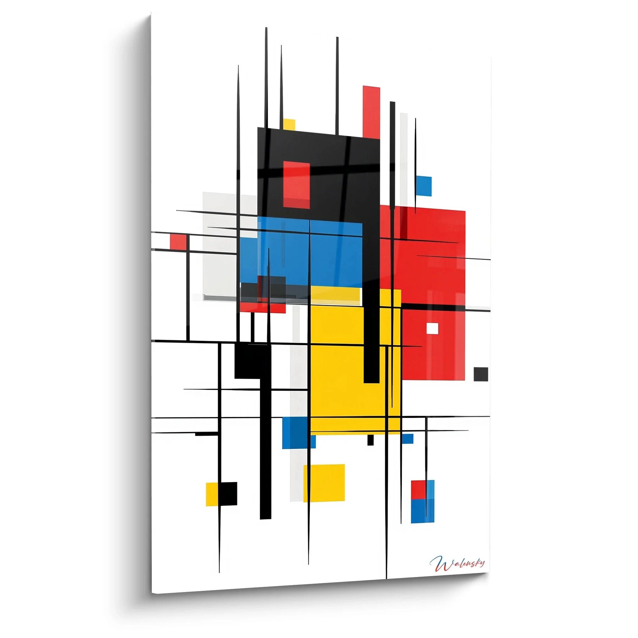 Wandbild abstrakte geometrische Komposition mit roten, blauen, gelben Rechtecken im Mondrian-Stil