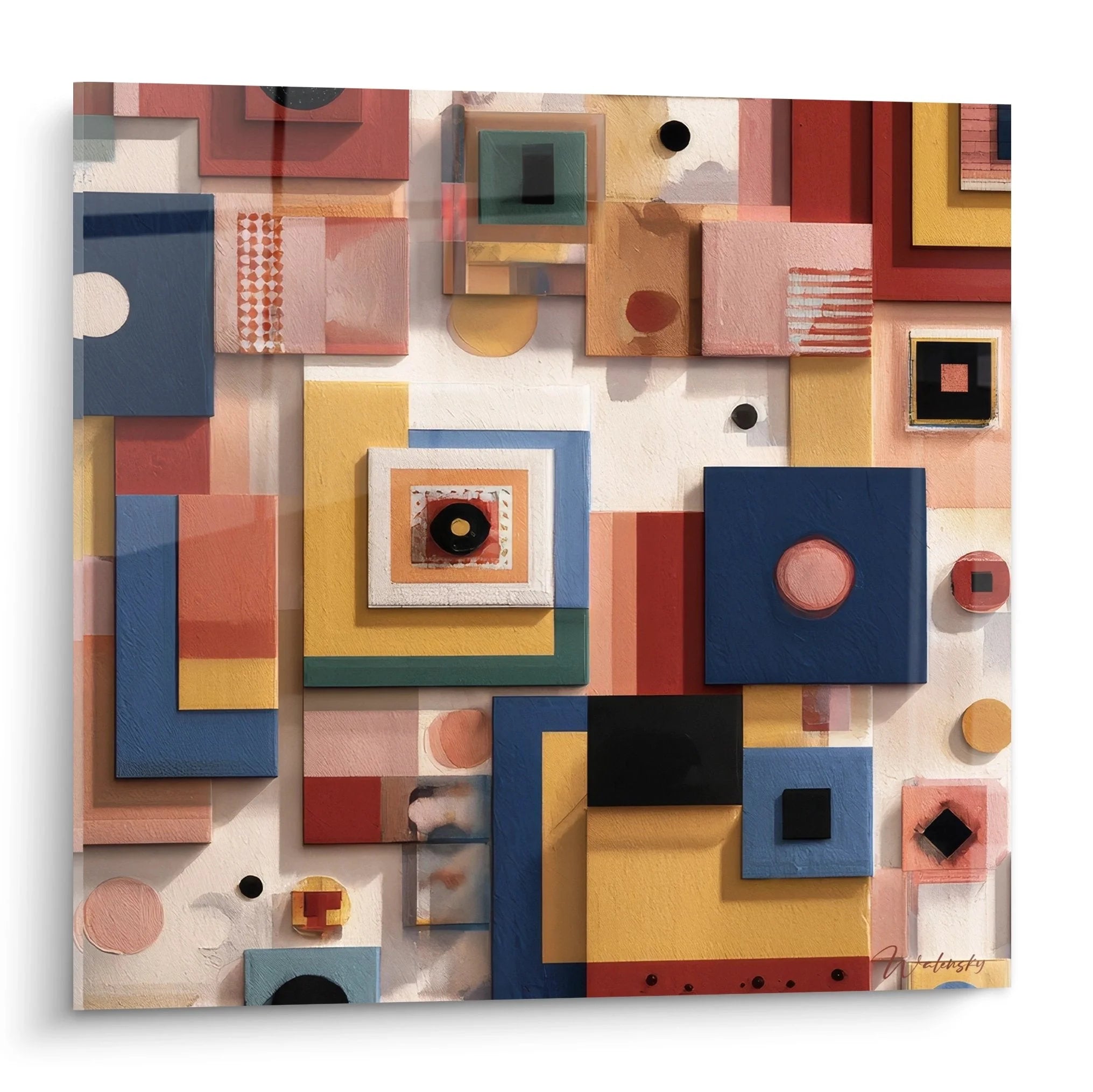 Wandbild geometrische Abstraktion afrikanische Kultur mit bunten Reliefformen und warmen Erdtönen