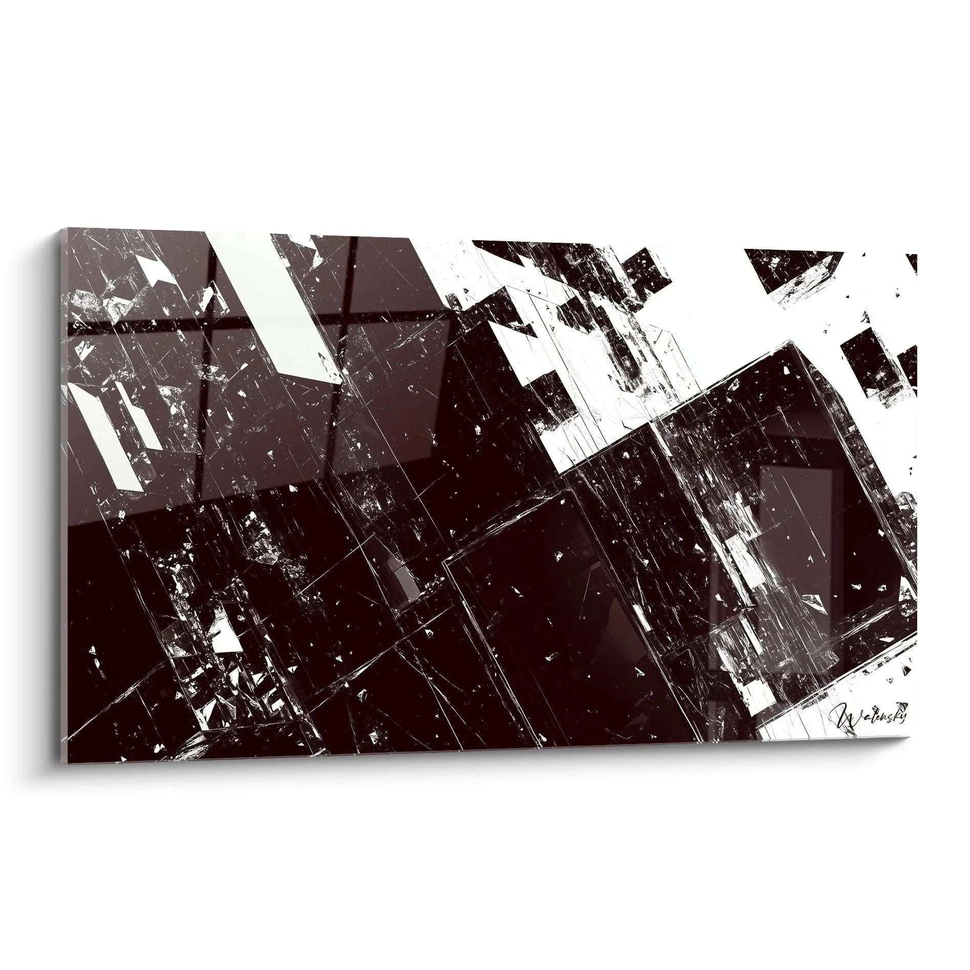 Wandbild geometrische Abstraktion braun weiß futuristische Kunst zerbrochene Formen