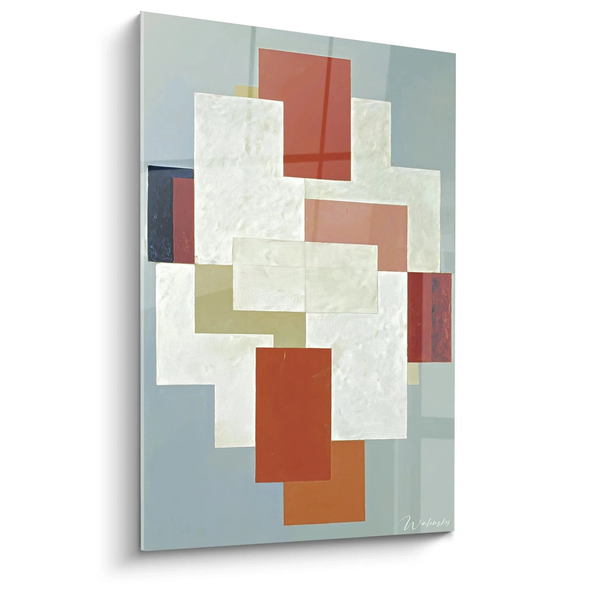 Wandbild geometrische Abstraktion mit konstruktivistischen Formen in Terrakotta und Grau