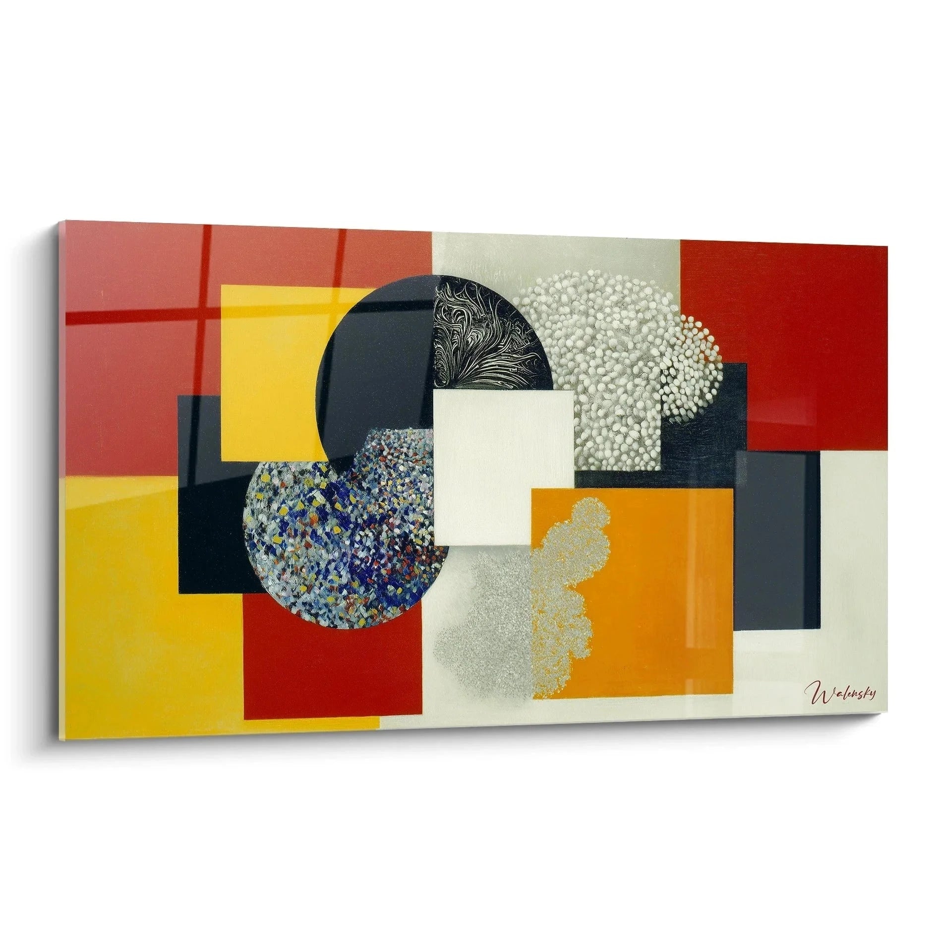 Wandbild geometrische Abstraktion im konstruktivistischen Stil mit bunten geometrischen Formen