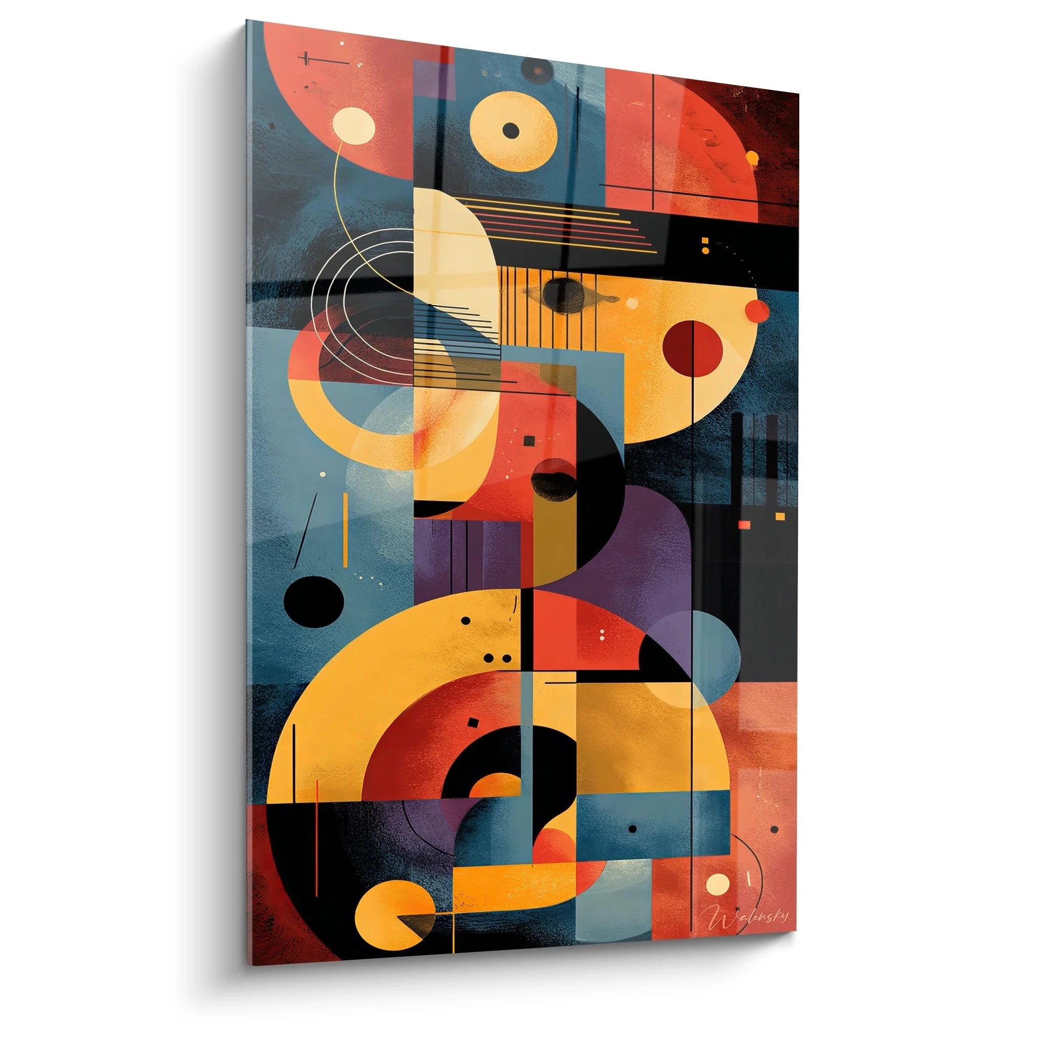 Wandbild geometrische Abstraktion mit Kreisen und Formen in warmen Farben - moderne Wandkunst