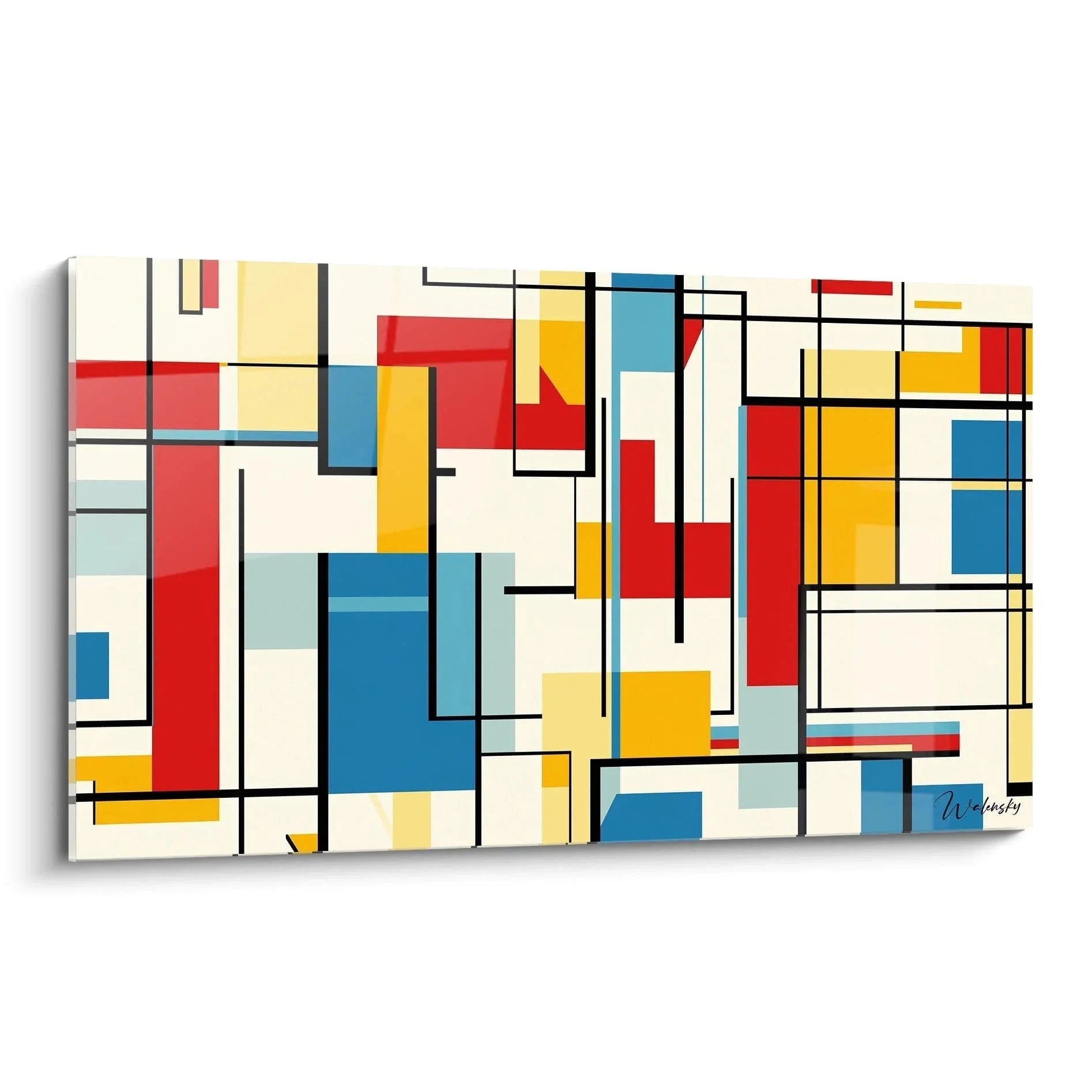 Wandbild geometrische Abstraktion mit roten blauen gelben Rechtecken im Mondrian Stil moderne Wanddekoration