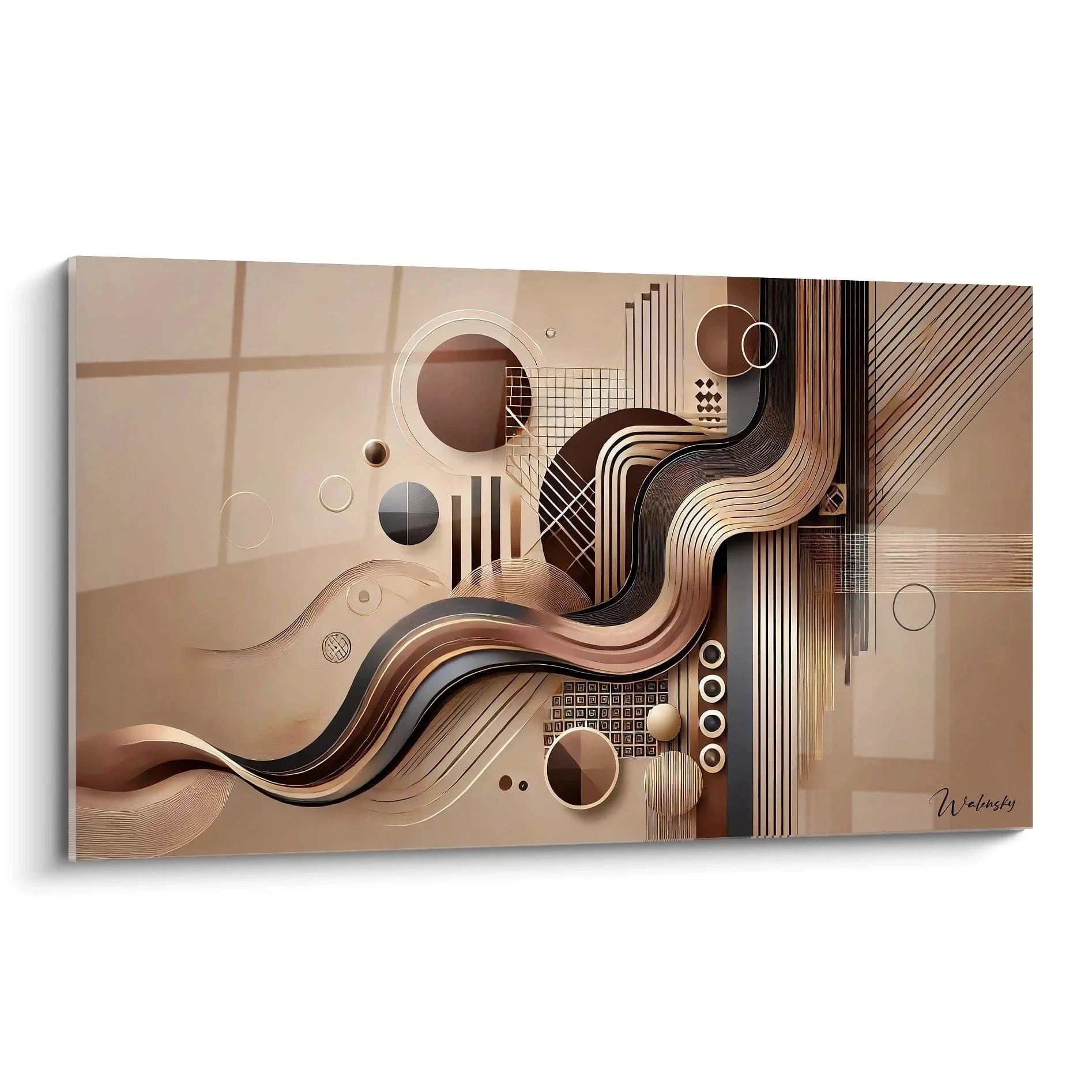 Wandbild geometrische Formen Afrika mit fließenden Linien in warmen Brauntönen für moderne Wohnräume