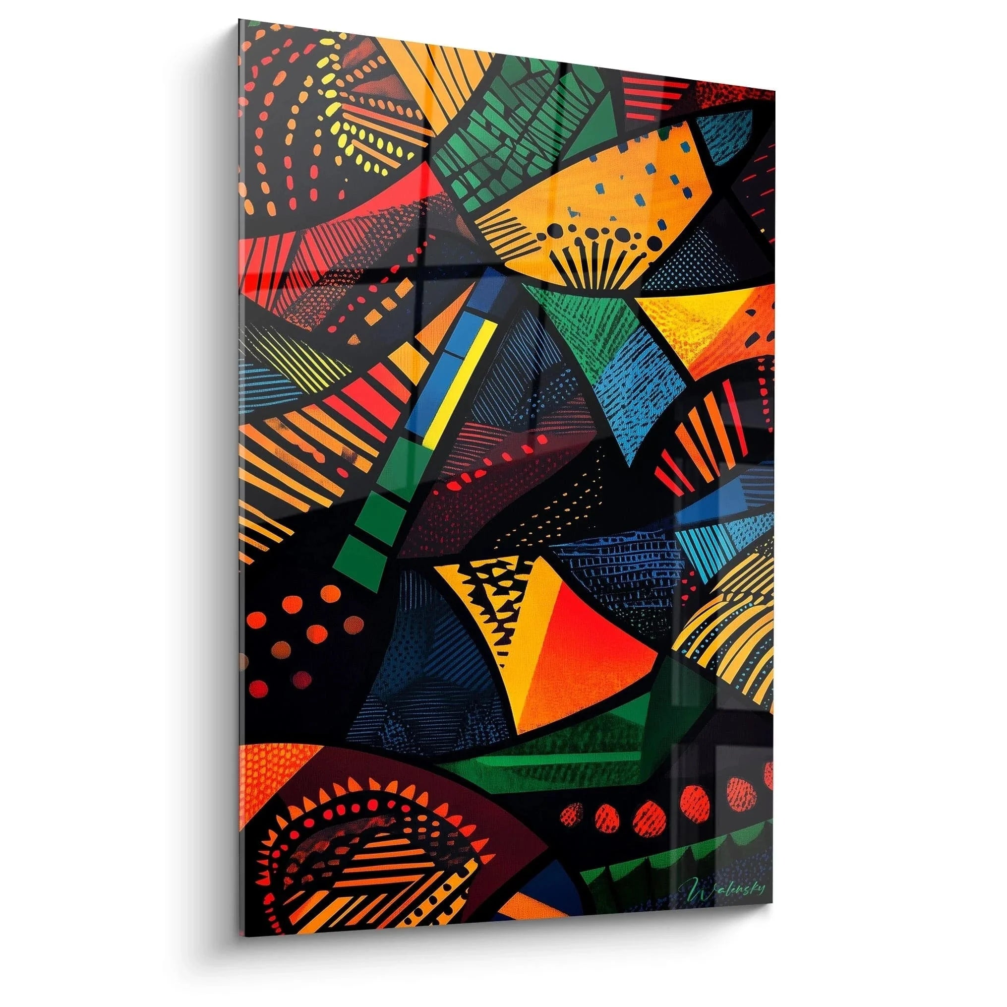 Wandbild mit geometrischen afrikanischen Mustern in warmen Farben - abstrakte Wandkunst