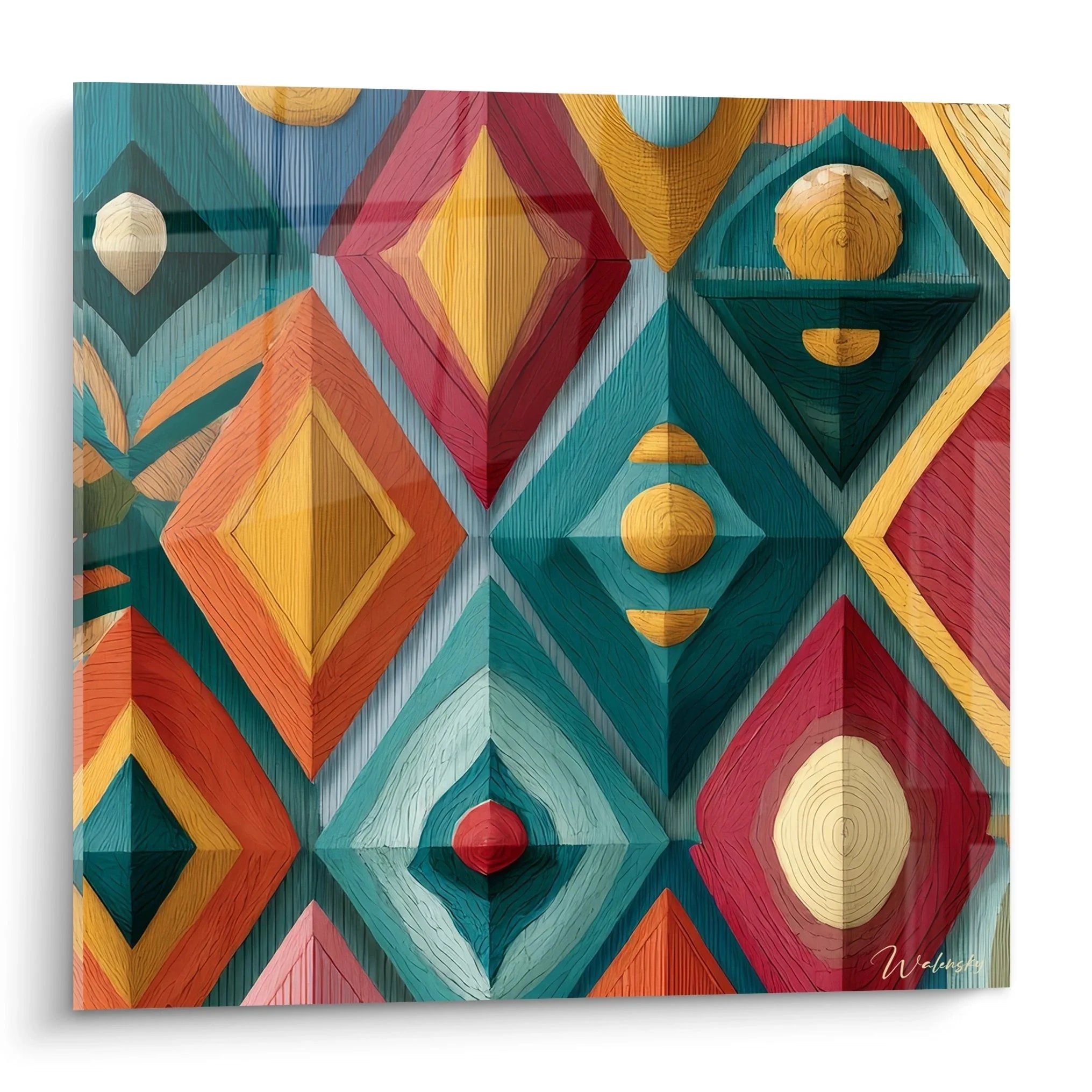Wandbild geometrische afrikanische Muster mit bunten Diamanten und traditionellen Ornamenten