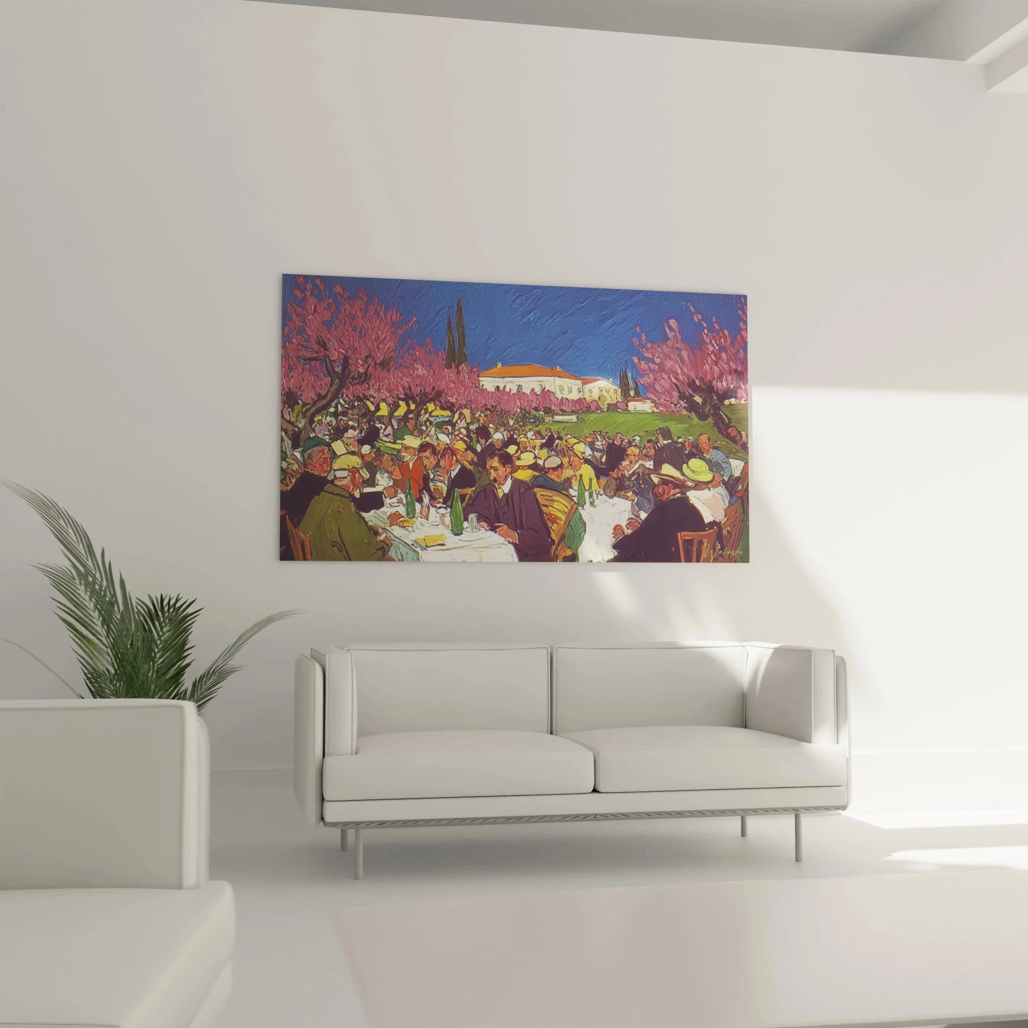 Detailansicht Wandbild Gesellschaftsfest zeigt ausdrucksstarke Pinselführung Postimpressionismus