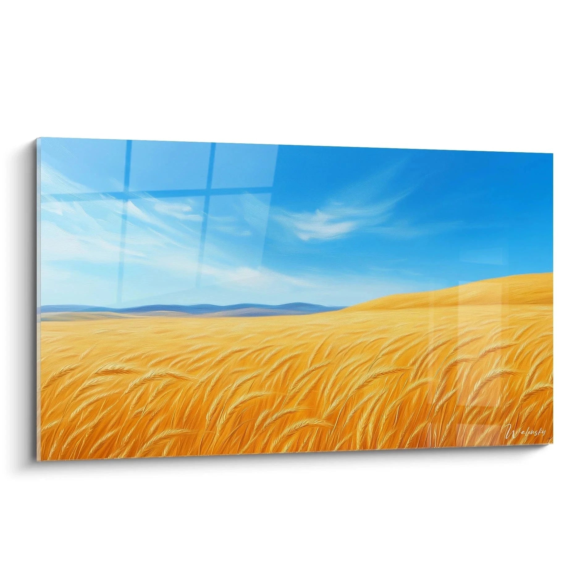 Wandbild XXL Getreidefeld mit goldenem Weizen unter blauem Himmel, moderne Landschaftskunst