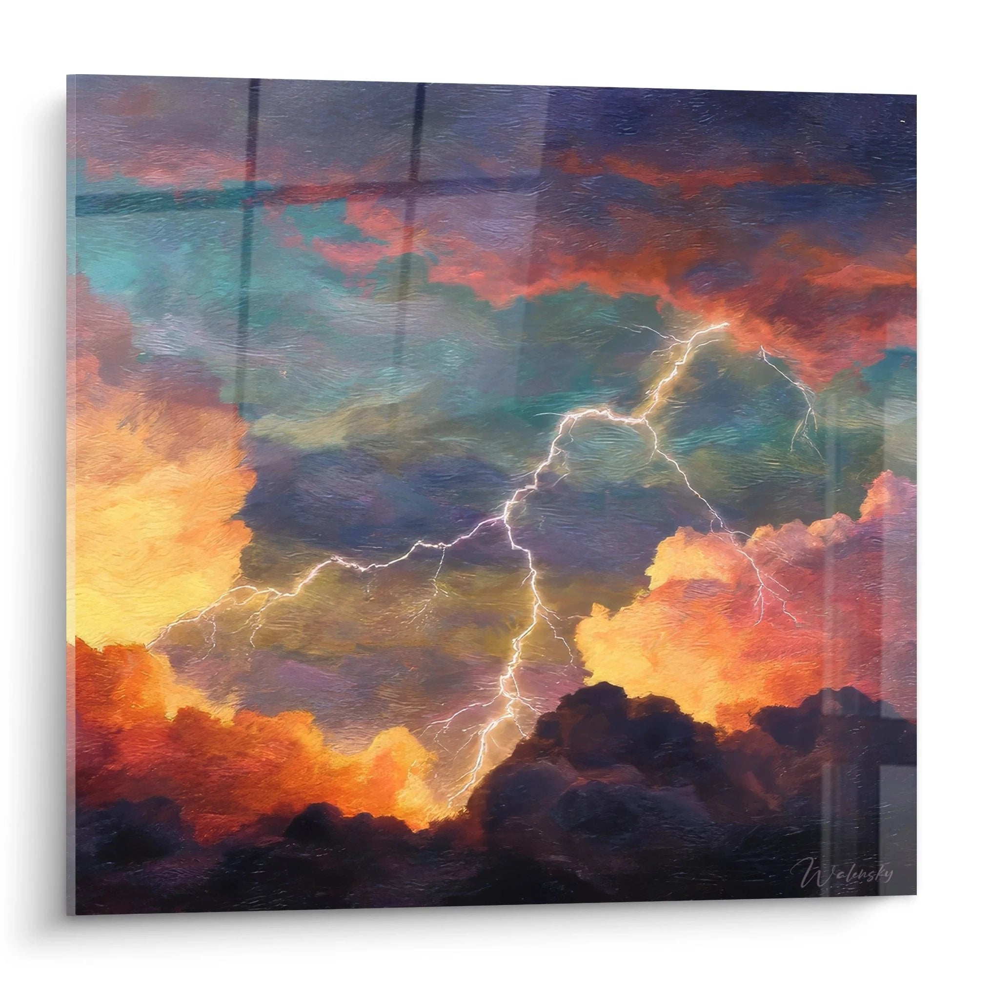 Dramatisches Wandbild Gewitter mit leuchtenden Blitzen und farbenprächtigen Wolken im XXL Format