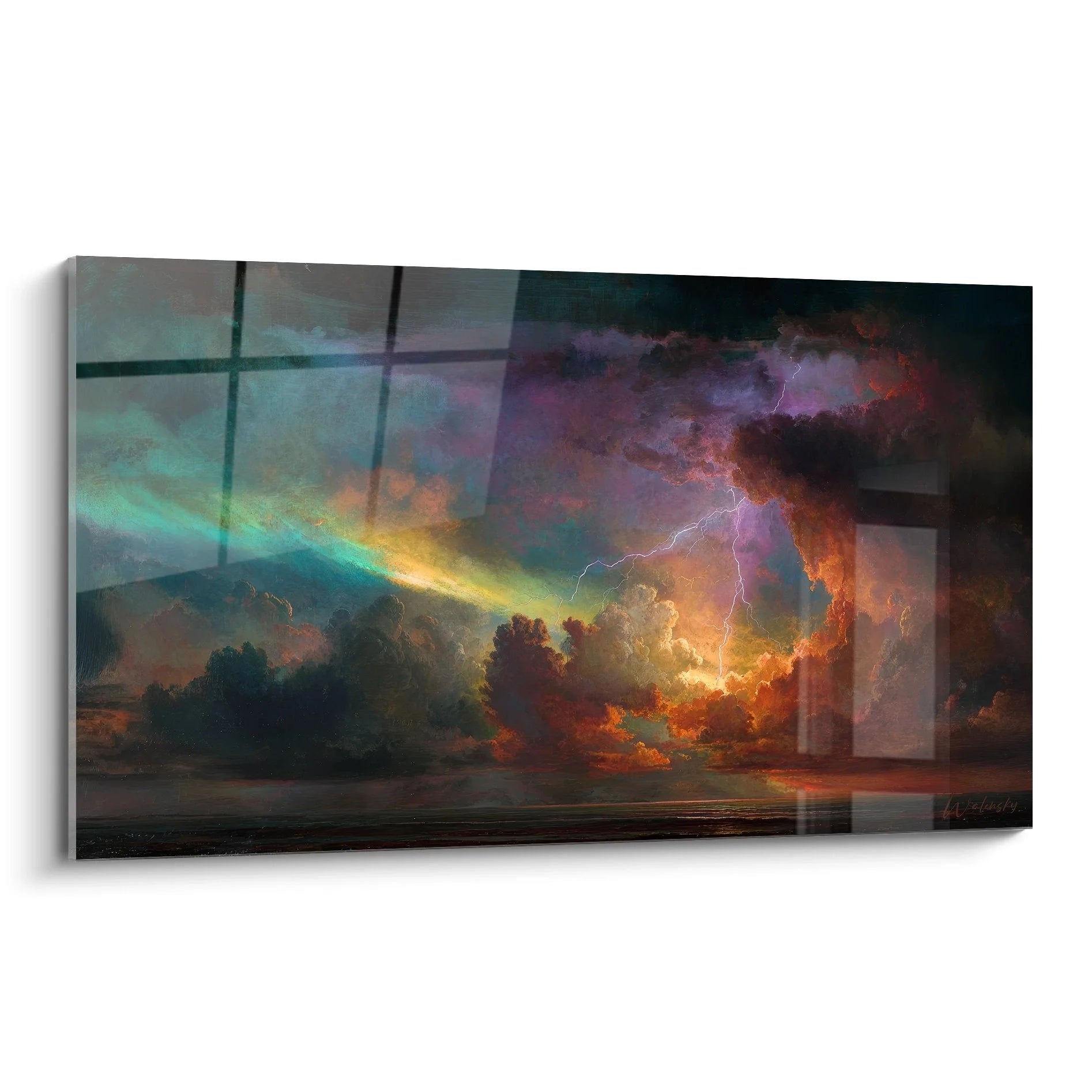 Wandbild Gewittersturm mit dramatischen Blitzen und bunten Wolken am Himmel - Edition Himmel