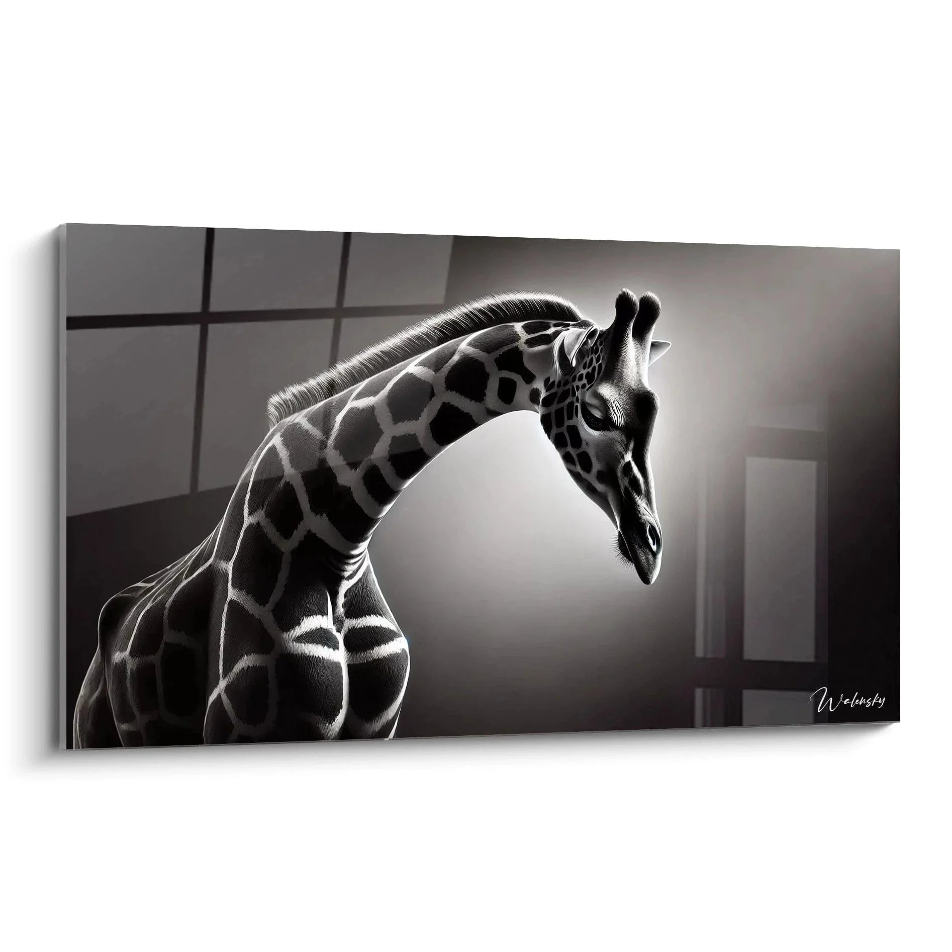 Wandbild Giraffe schwarz-weiß - Elegante Tierfotografie als moderne Wanddekoration