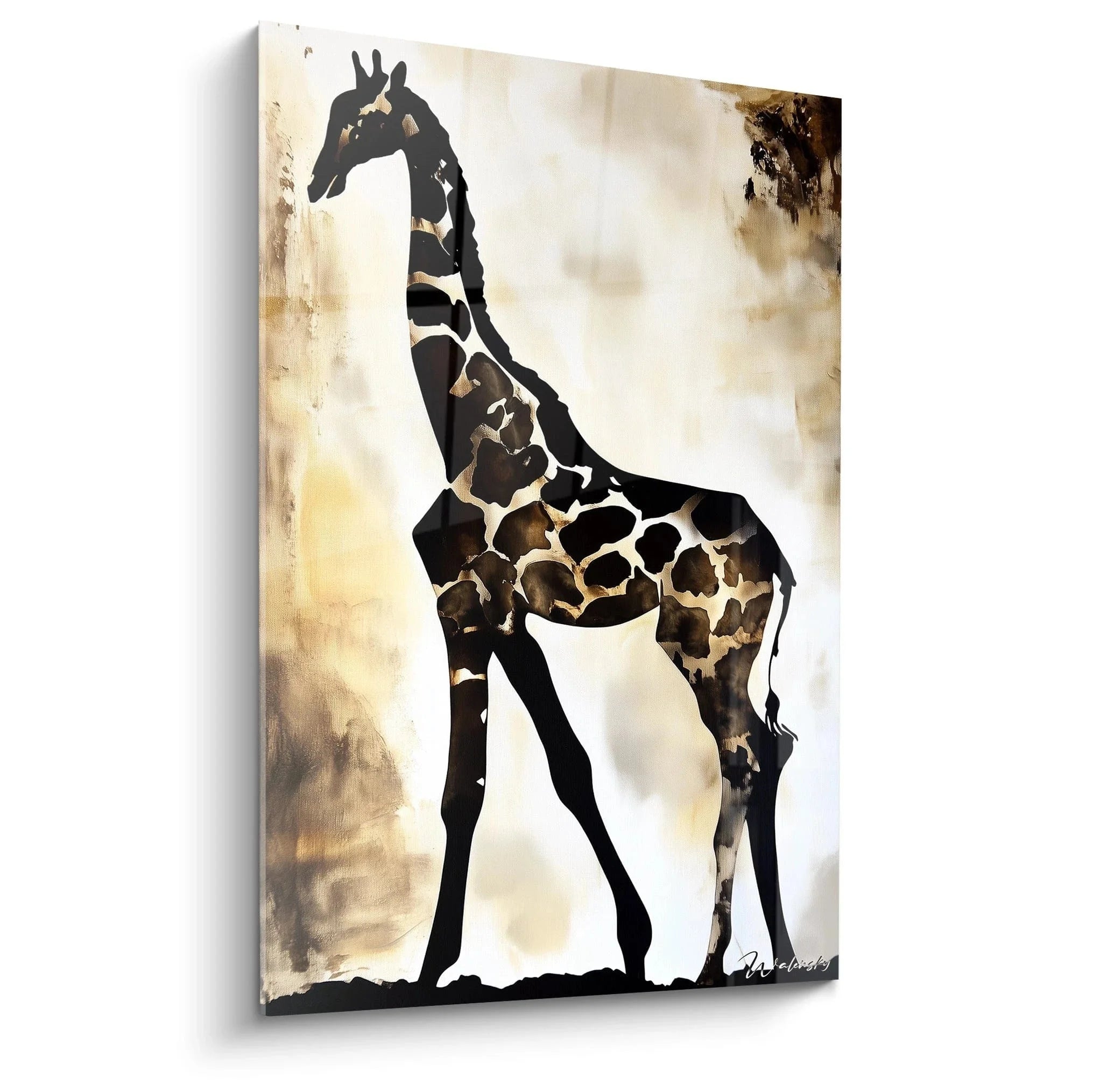Wandbild Giraffe Silhouette in warmen Erdtönen - moderne Tierwandkunst für stilvolle Wanddekoration