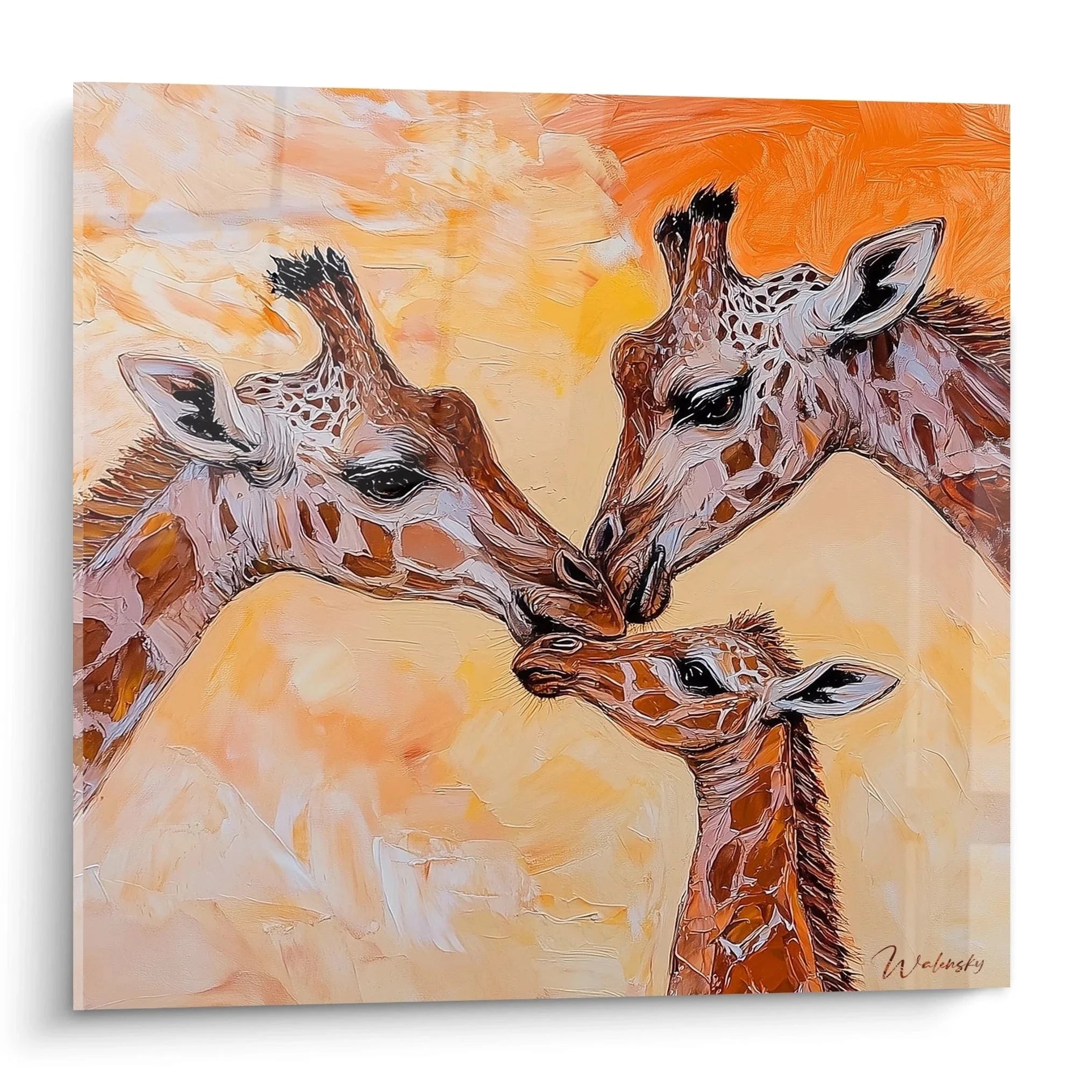 Wandbild Giraffen Familie XXL - Emotionales Afrika Kunstwerk mit drei Giraffen in warmen Tönen