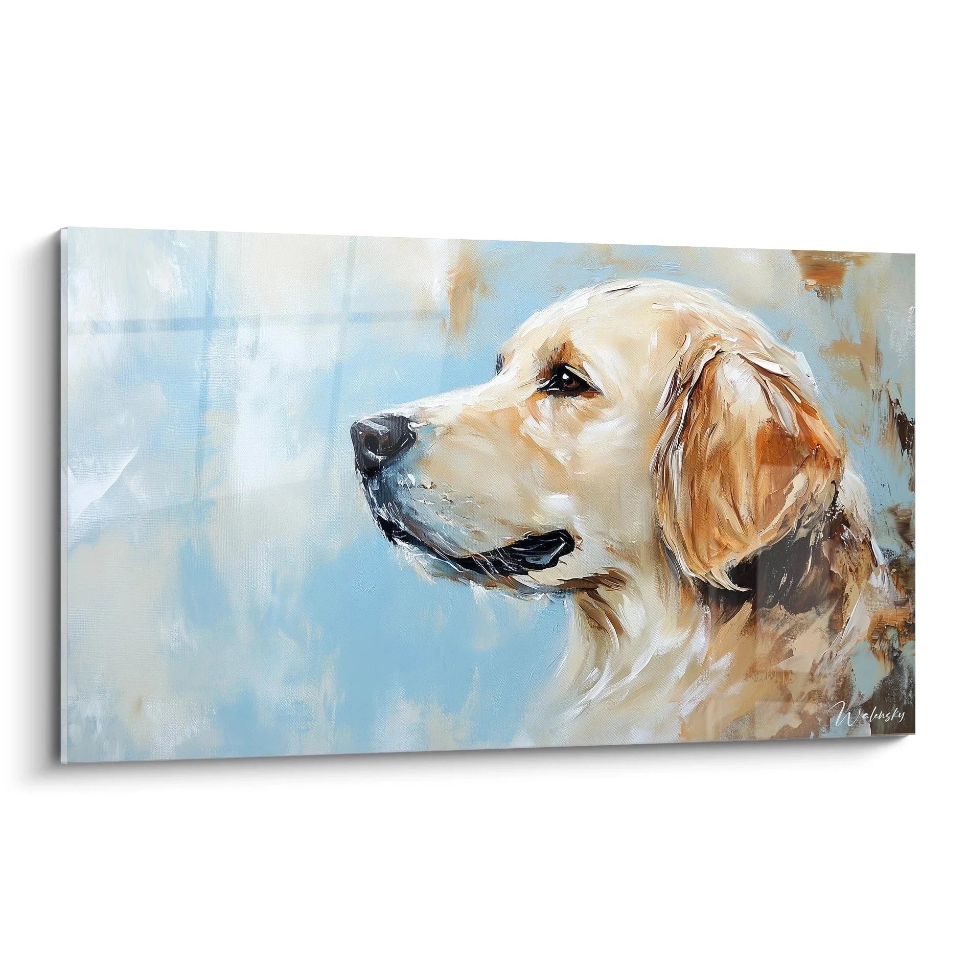 Wandbild Golden Retriever Portrait im Seitenprofil mit verträumtem Blick und warmem Farbton