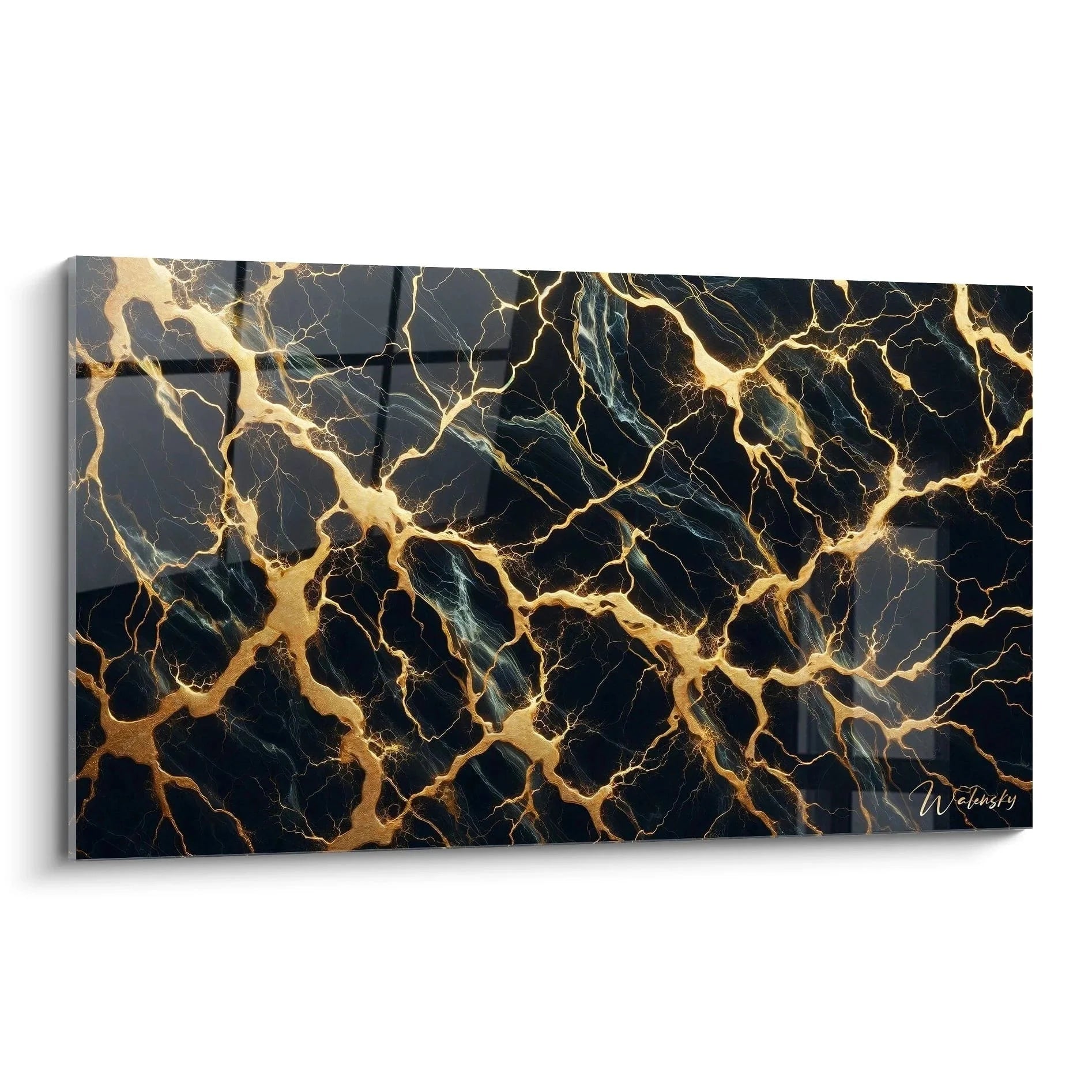 Wandbild goldene Marmorstruktur abstrakte zeitgenössische Malerei schwarzer Hintergrund