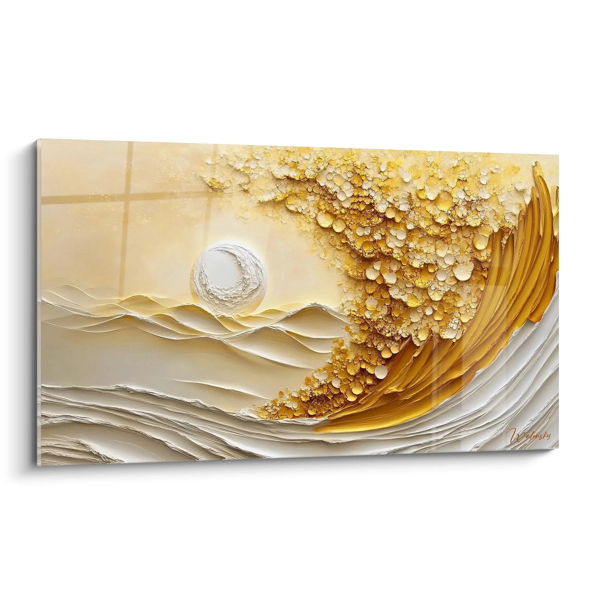 Wandbild Goldene Welle abstrakte Landschaft mit dreidimensionalen Strukturen in Gold und Beige