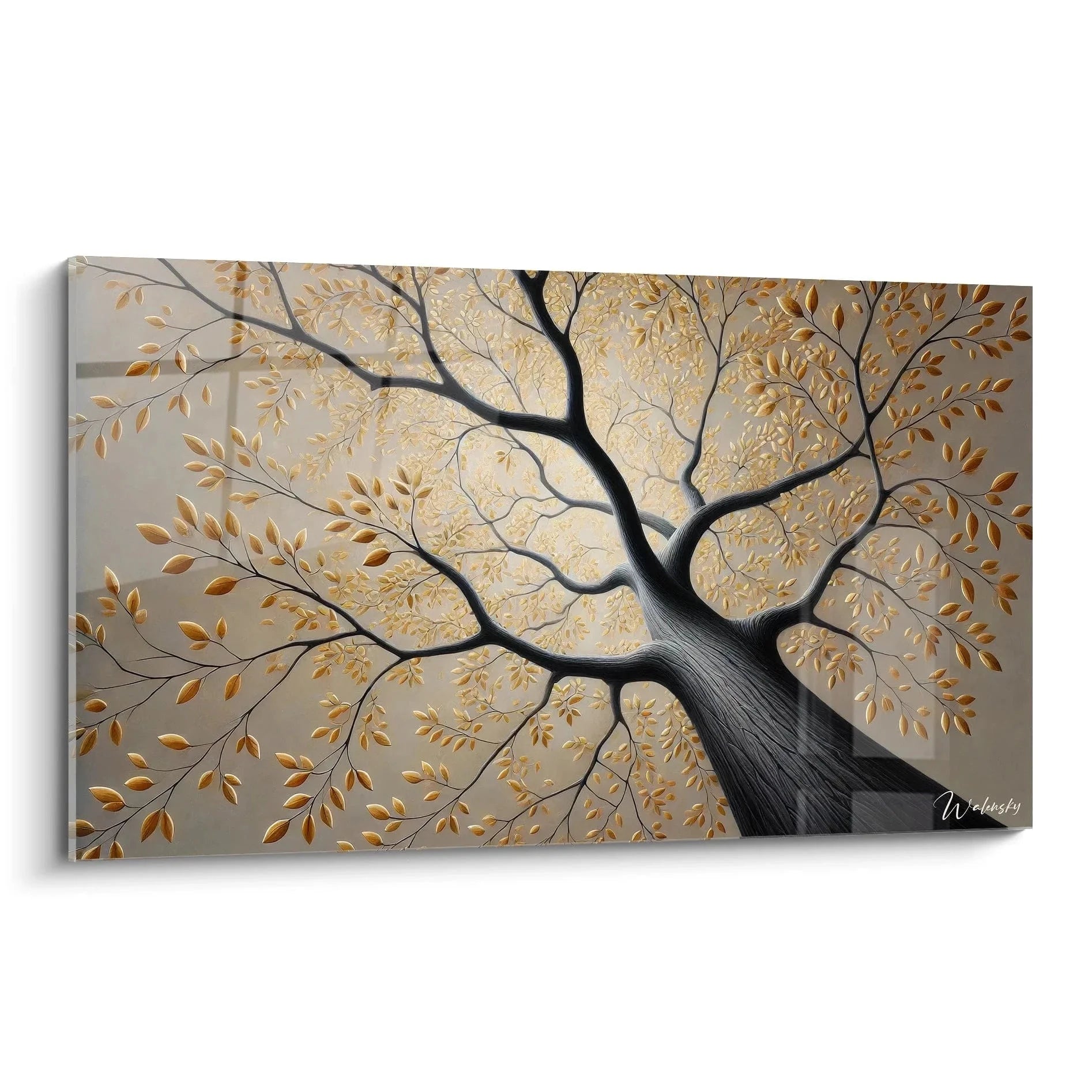 Wandbild goldener Herbstbaum mit warmen Farbtönen auf Leinwand gedruckt für moderne Wanddekoration