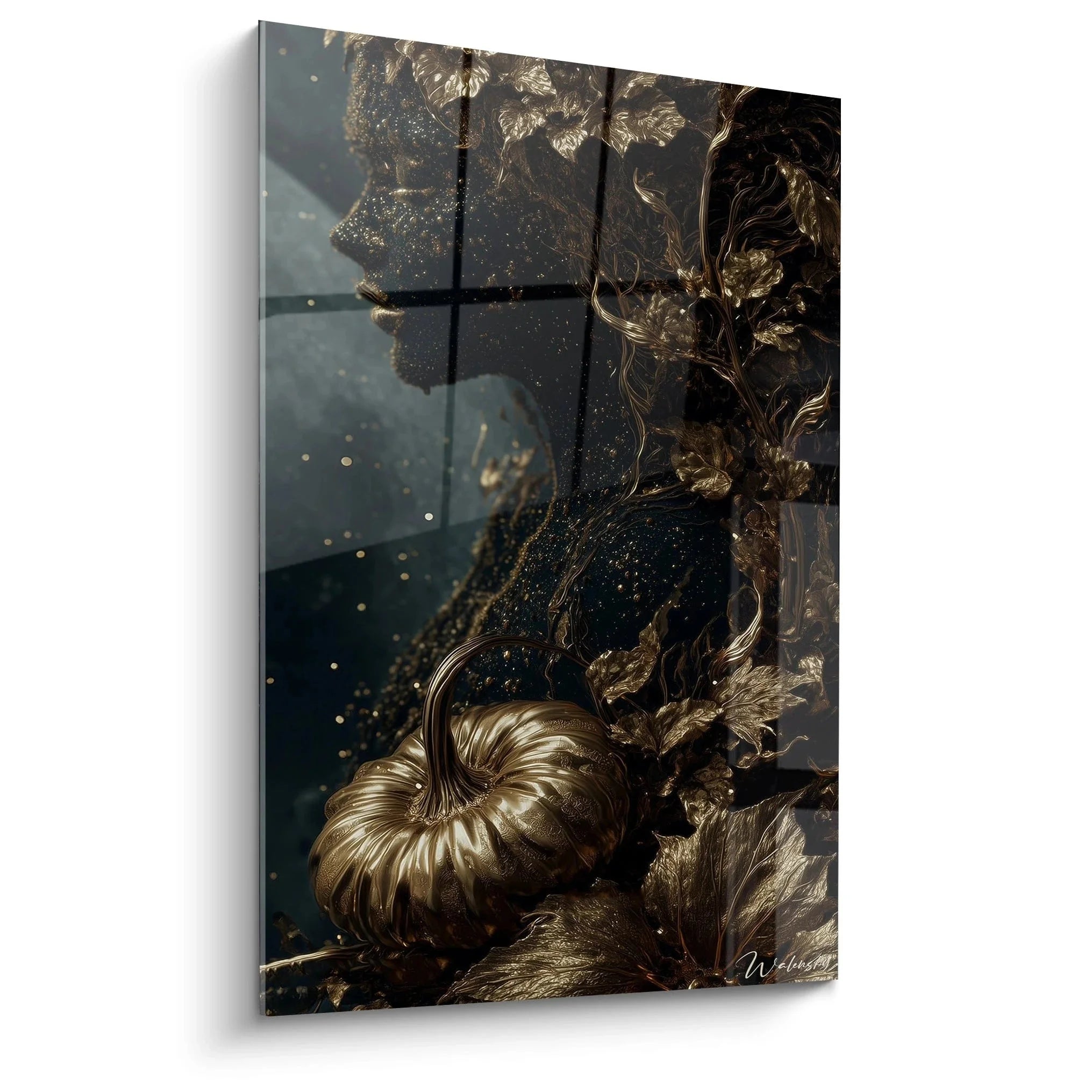 Wandbild goldener Kürbis mit mystischen Ranken Halloween Dekoration XXL