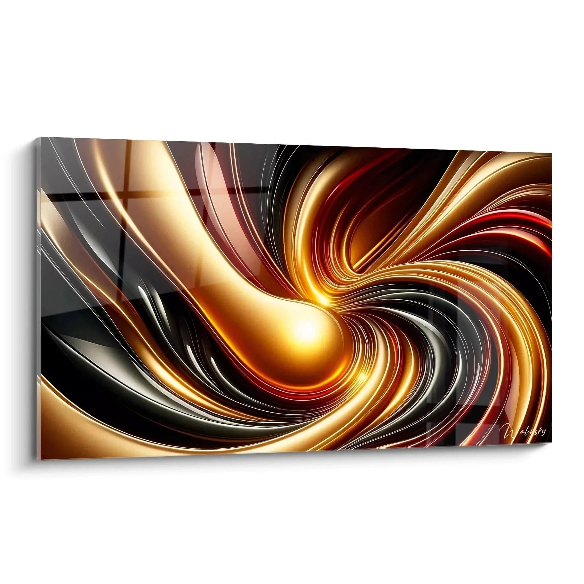 Wandbild Goldener Wirbel mit metallischen Spiralen in Gold Bronze Kupfer abstrakter Futurismus Stil