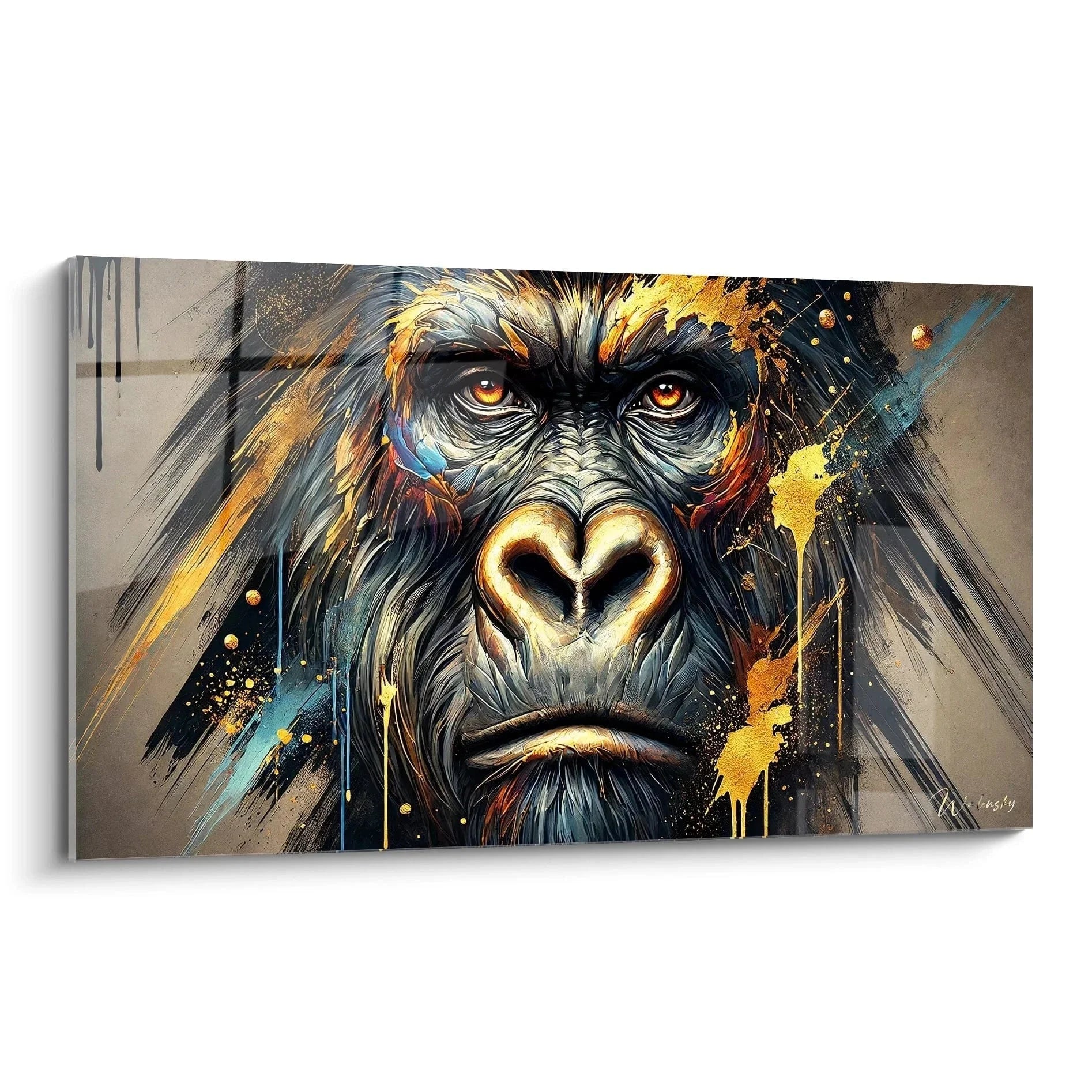 Wandbild Gorilla Portrait mit intensiven Augen und expressiver Farbgebung - Edition Gorilla Leinwand