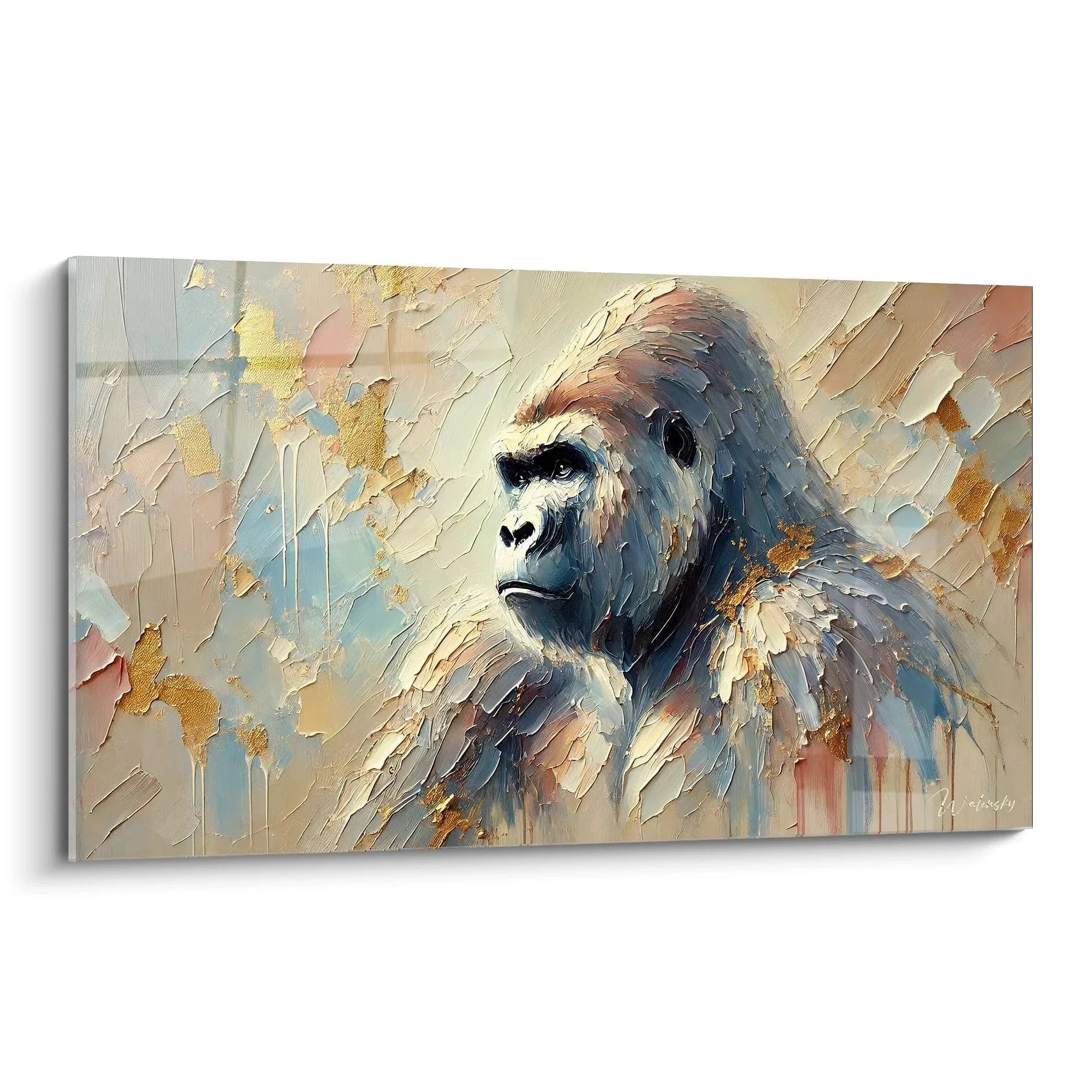 Wandbild Gorilla Silberrücken in Pastelltönen - Modernes Leinwandbild XXL für Wohnzimmer