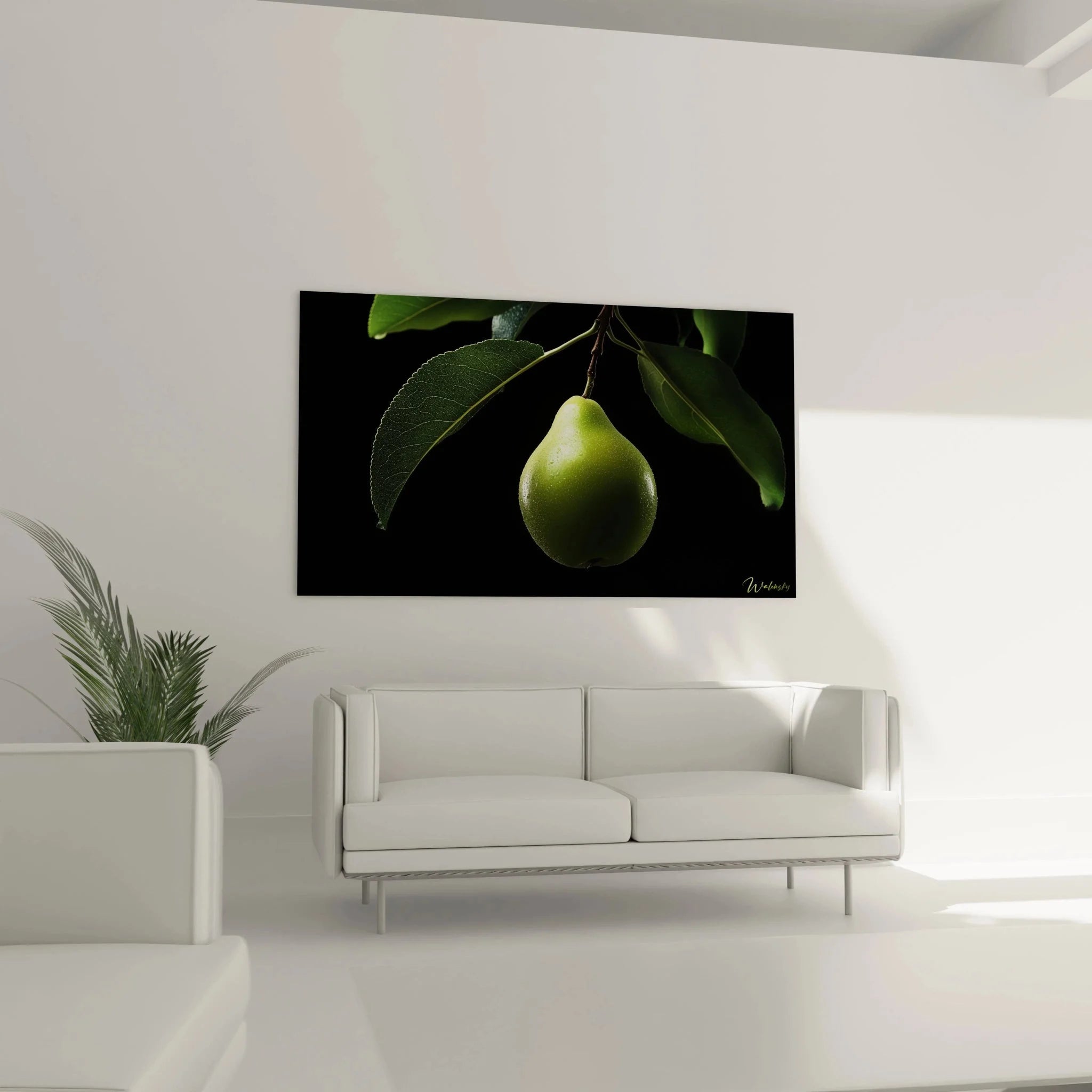 Detailaufnahme Wandbild grüne Birne - hochwertige Obstmotiv Wandkunst mit authentischer Textur