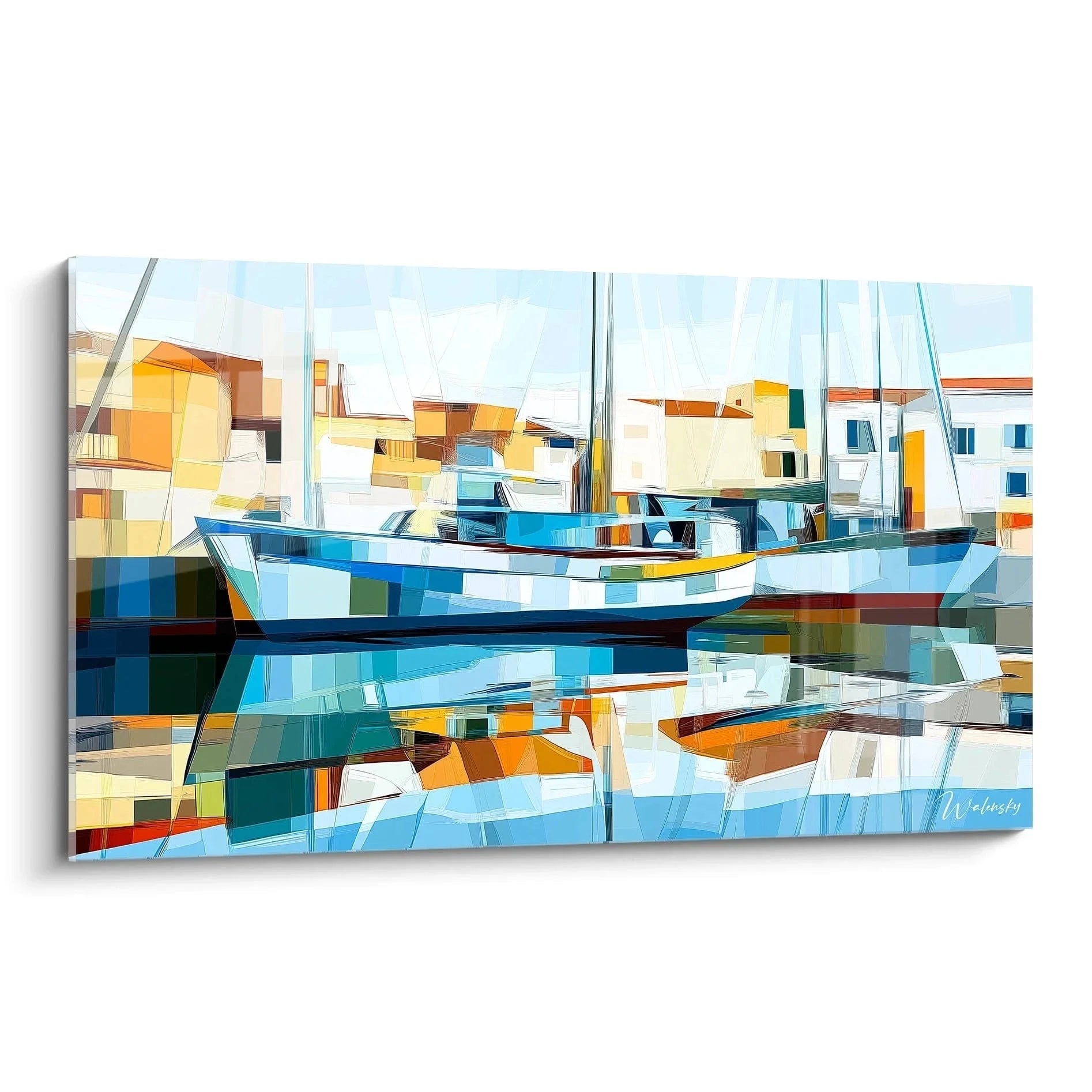 Wandbild Hafen mit Booten in kubistischem Stil - Maritime Kunst Alfred Sisley Edition