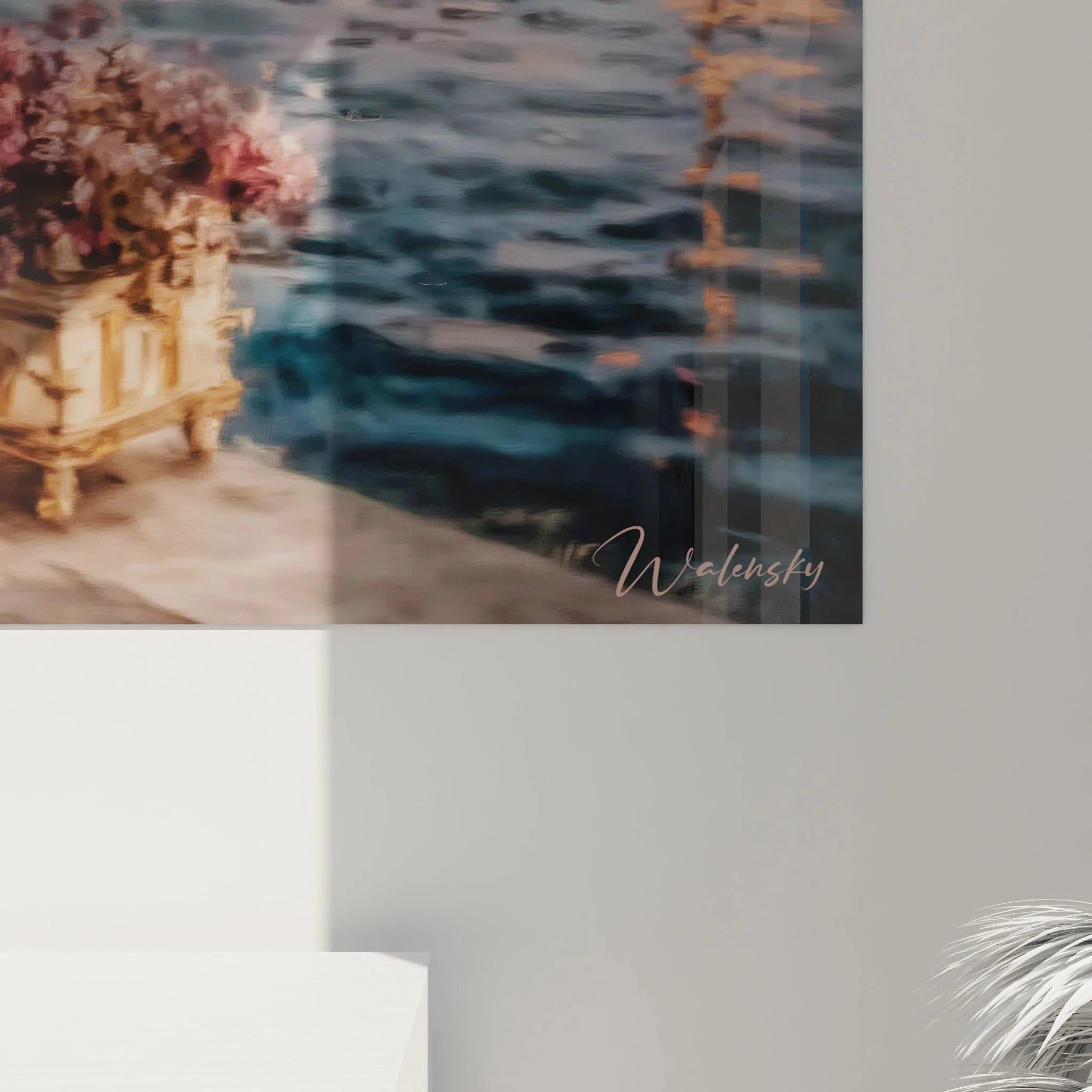 Gesamtansicht Wandbild Hafenszene mit Dame, mediterrane Klassizismus Wandkunst Panorama