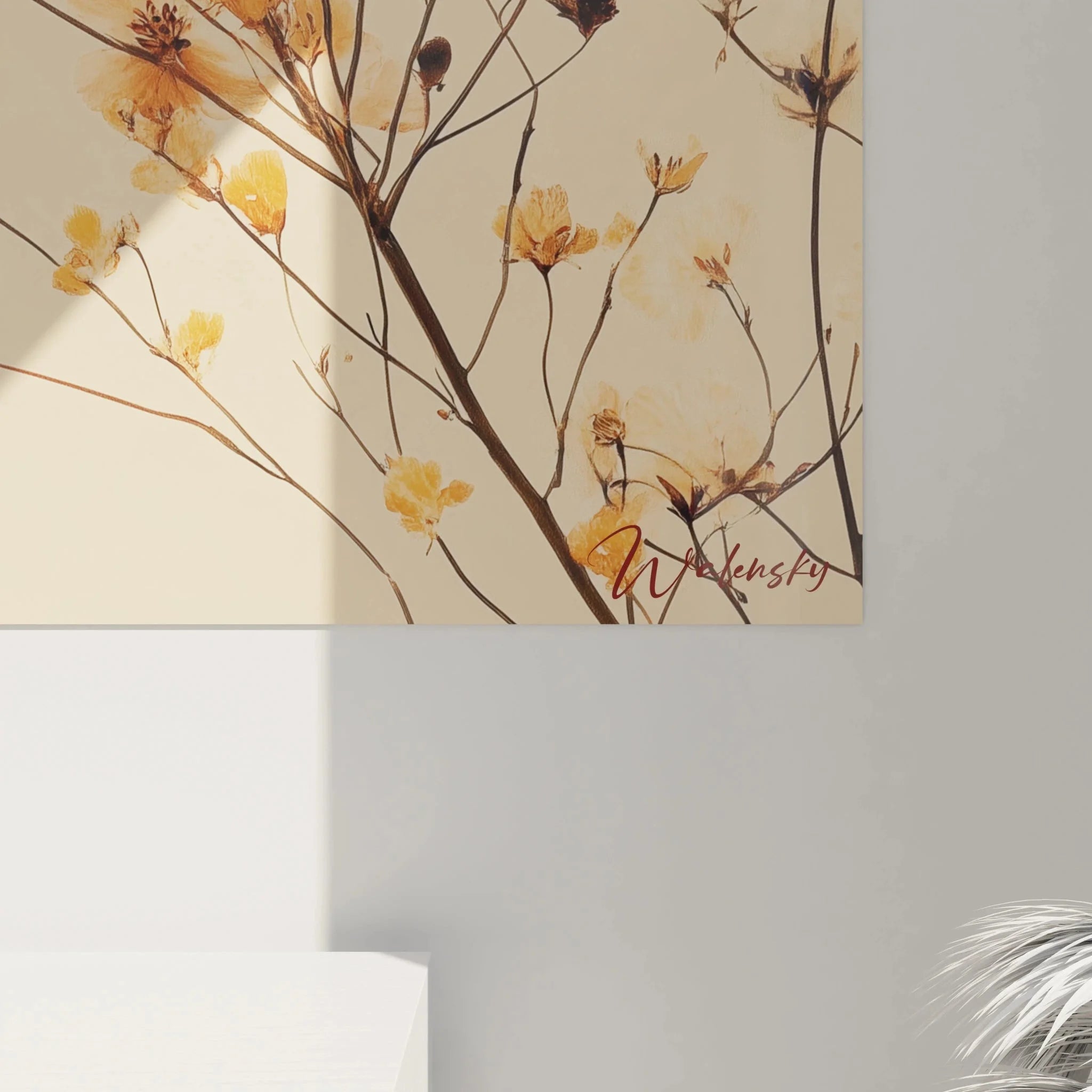 Gesamtansicht Wandbild Herbstblüten Terrakotta mit eleganten Blütenzweigen in warmer Farbpalette