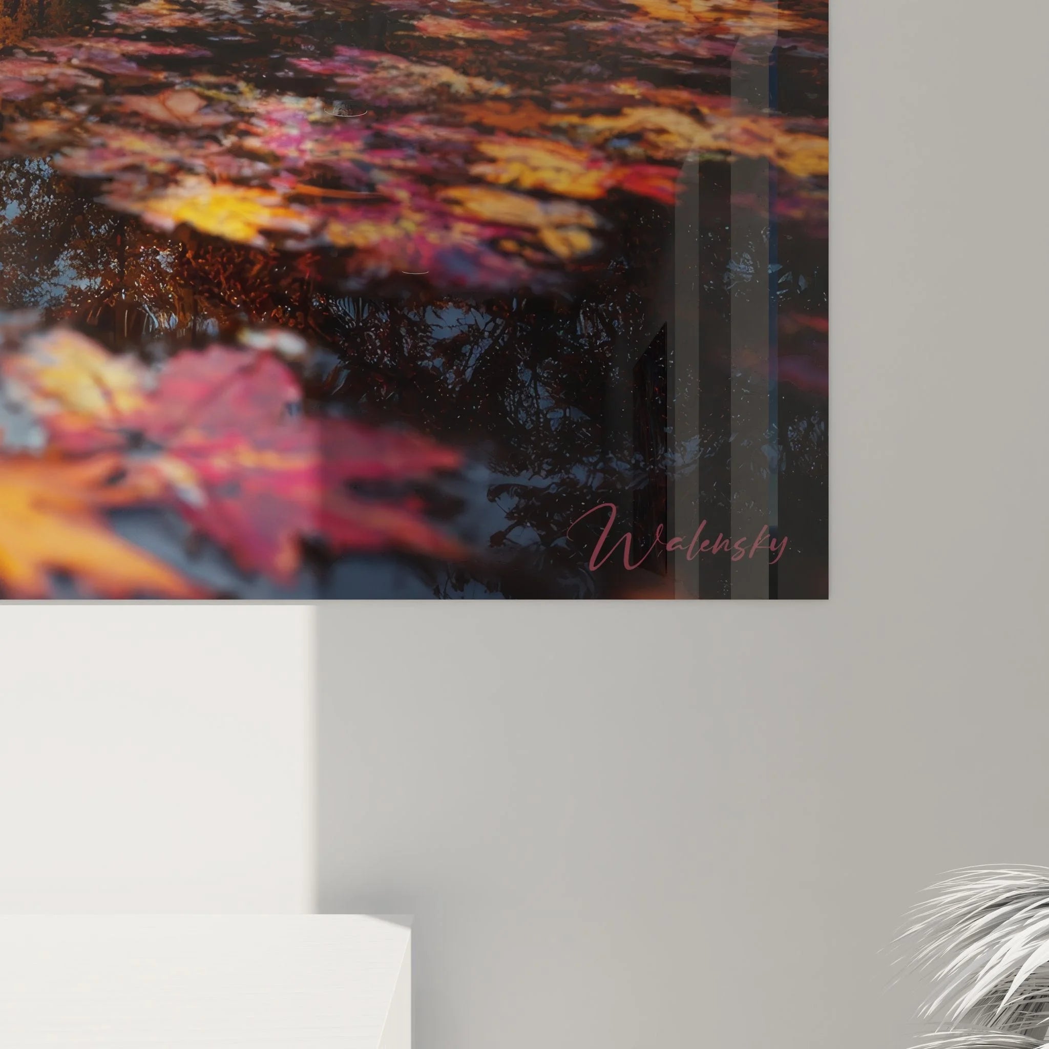 Gesamtansicht Wandbild Herbstlandschaft See, mystische Morgenstimmung mit Nebel und Herbstfarben