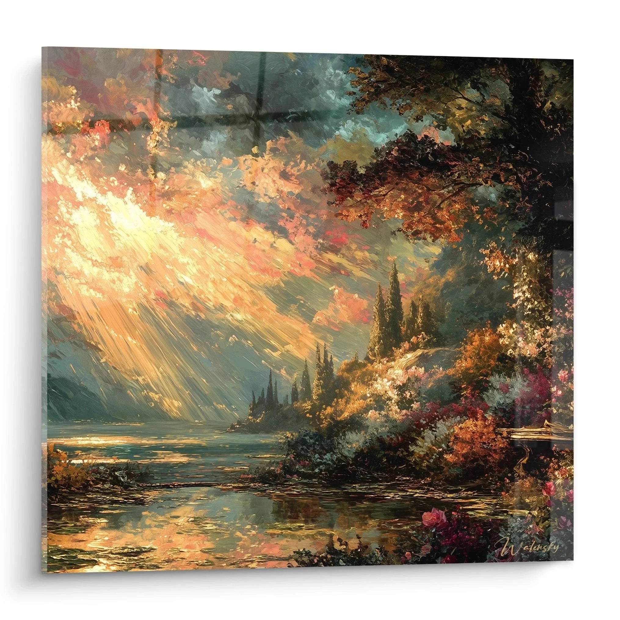Wandbild dramatische Herbstlandschaft mit goldenem Sonnenstrahl durch Regenwolken Edition Gotik