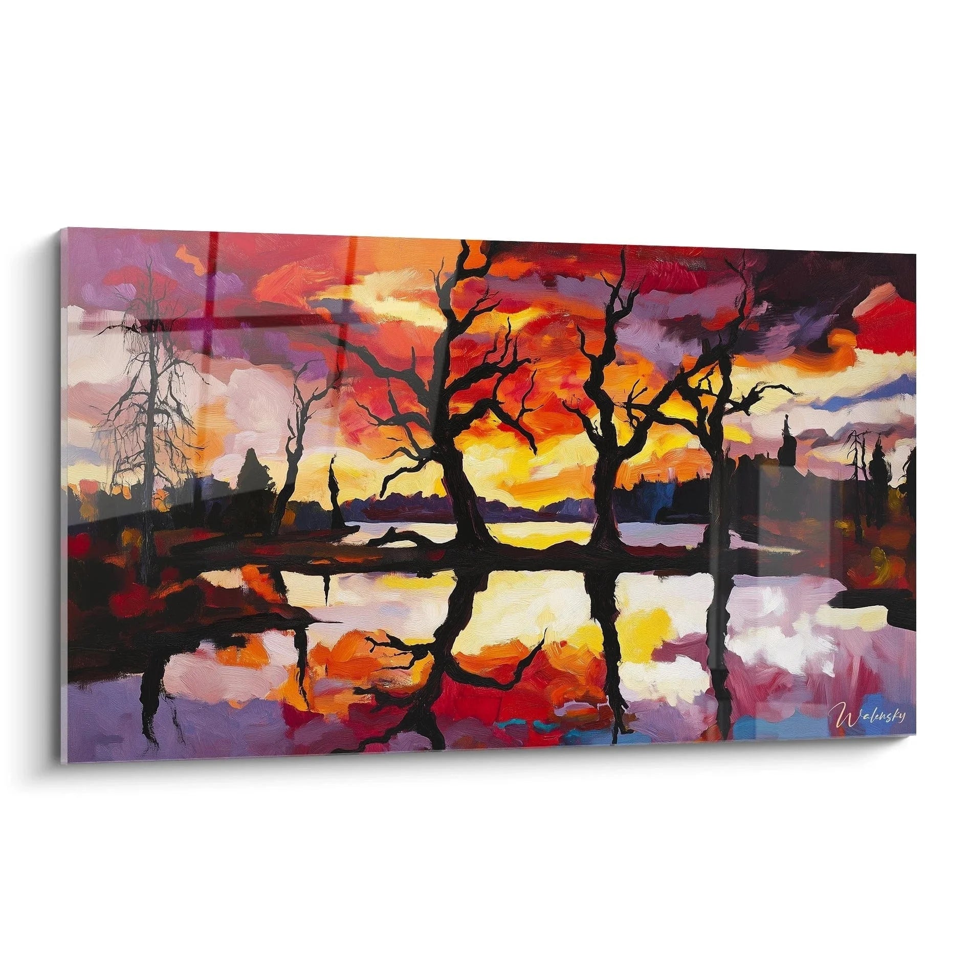 Wandbild Herbstlandschaft mit Wasserspiegelung und dramatischem Himmel in warmen Farbtönen Corot Edition