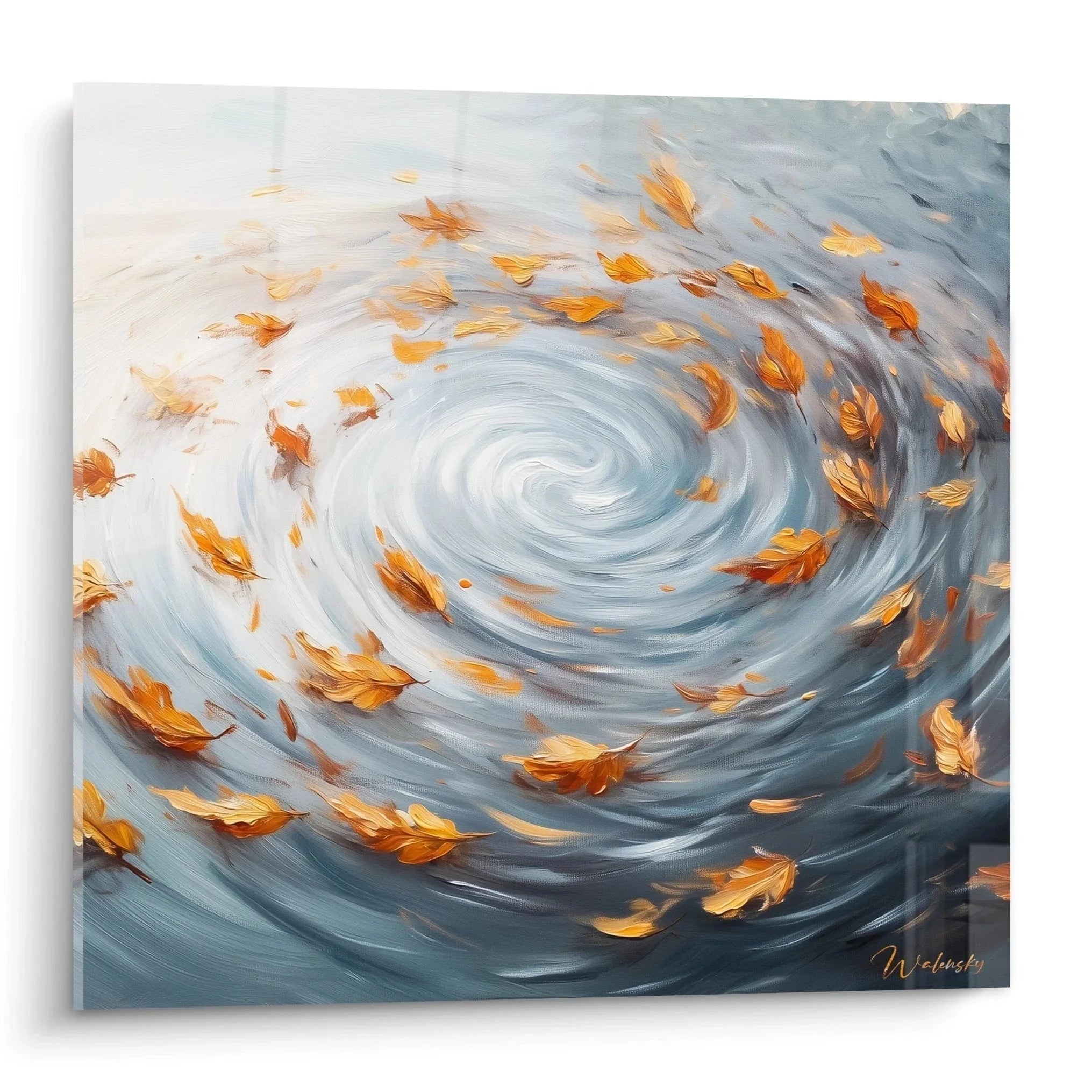 Expressionistisches Wandbild mit wirbelnden Herbstblättern in Orange und Grau, Edition Expressionismus