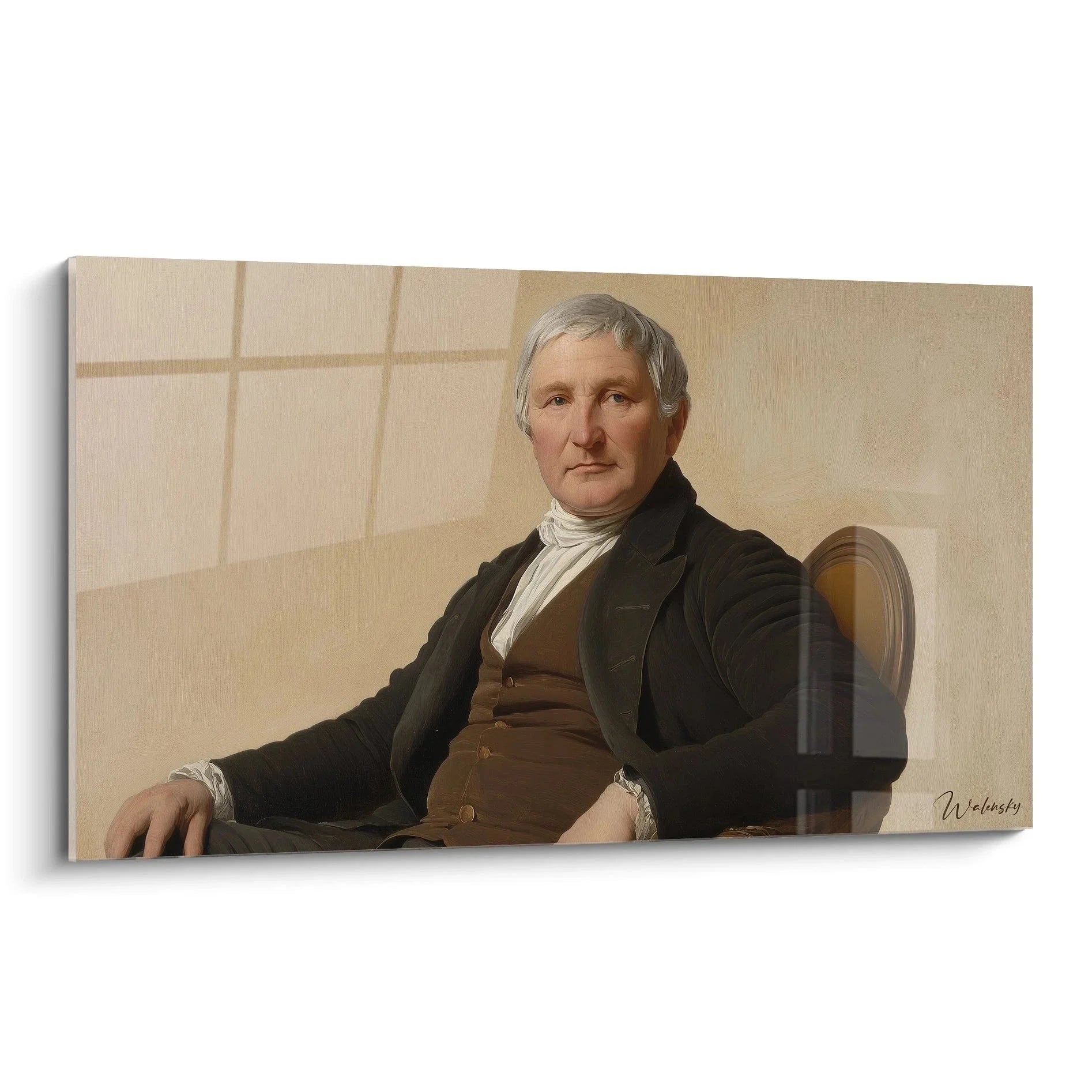 Wandbild Herrenporträt Ingres - Eleganter Gentleman in dunklem Gehrock sitzend, klassisches Portrait