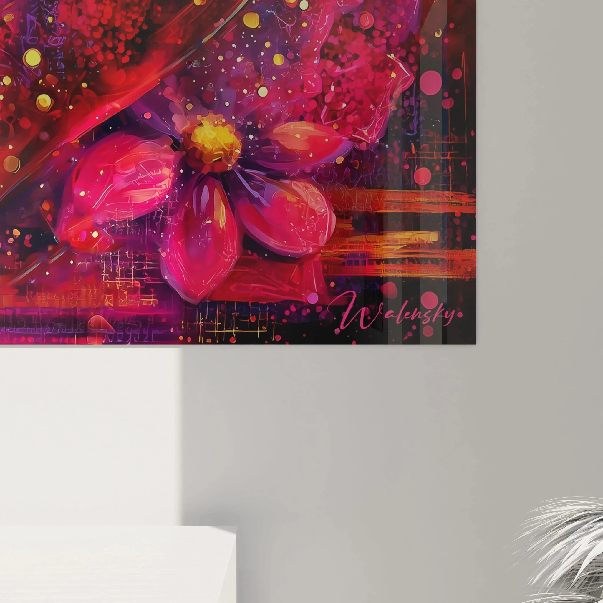 Gesamtansicht romantisches Wandbild XXL Herz Blumen Komposition Valentinstag Wandkunst modern