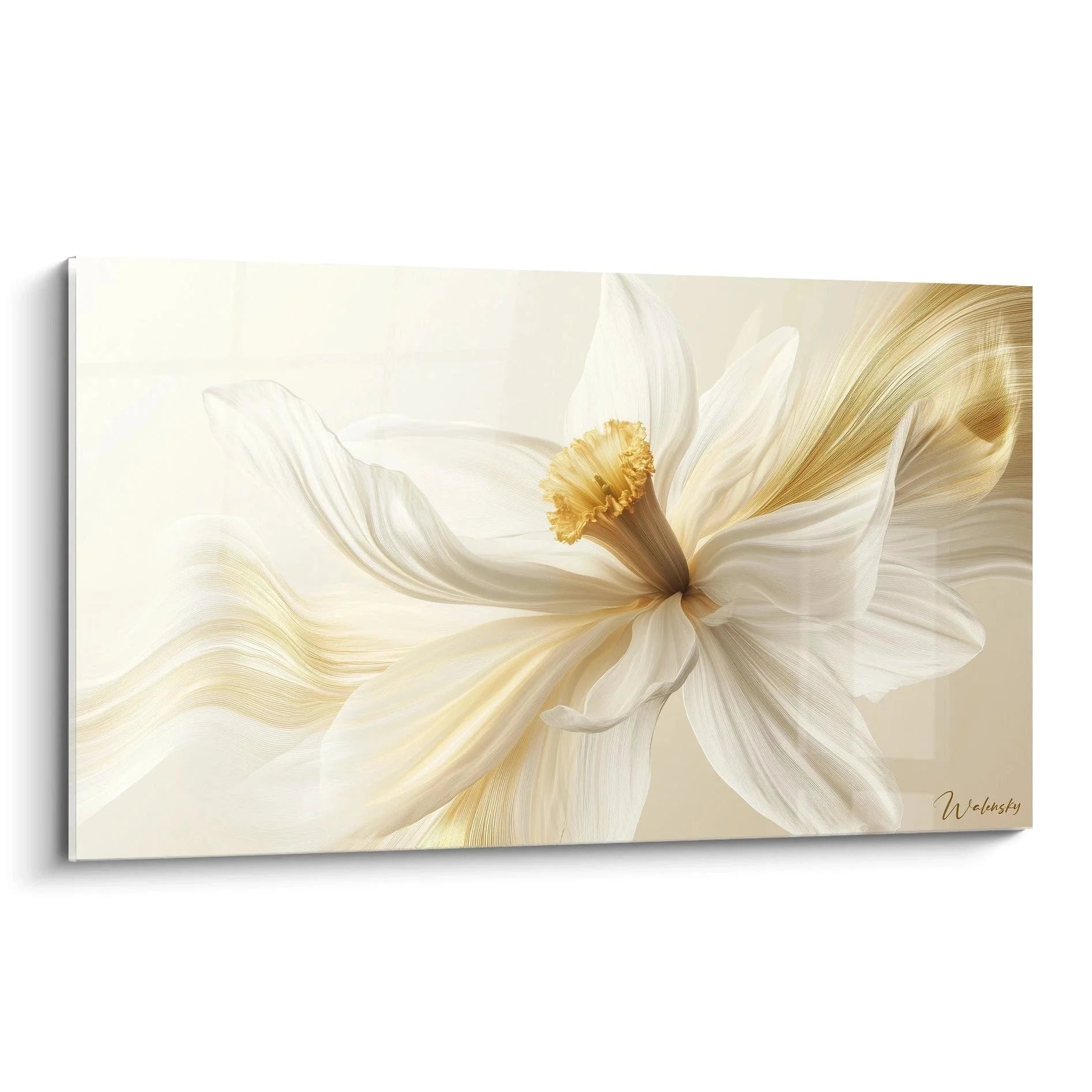 Wandbild Hibiskus in goldenen Tönen - elegante florale Wanddeko XXL für moderne Raumgestaltung